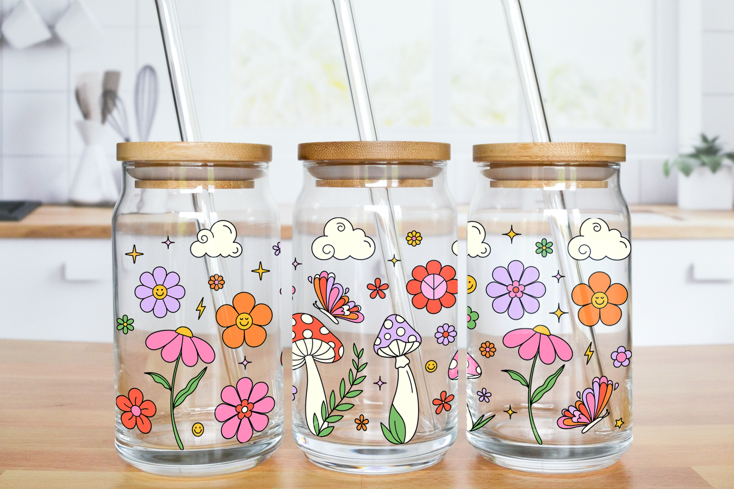 Flower Field - UV DTF 16 oz Libbey Cup Wrap (Ready to Ship)