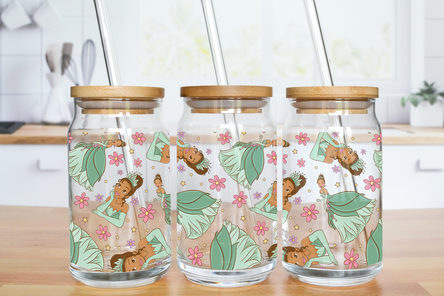 Froggy Girl - UV DTF 16 oz Libbey Cup Wrap (Ready to Ship)
