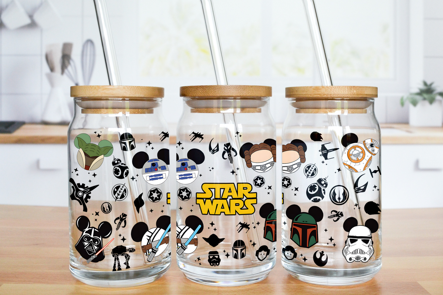 Galaxy Friends Mouse Version - UV DTF 16 oz Libbey Cup Wrap (Ready to Ship)