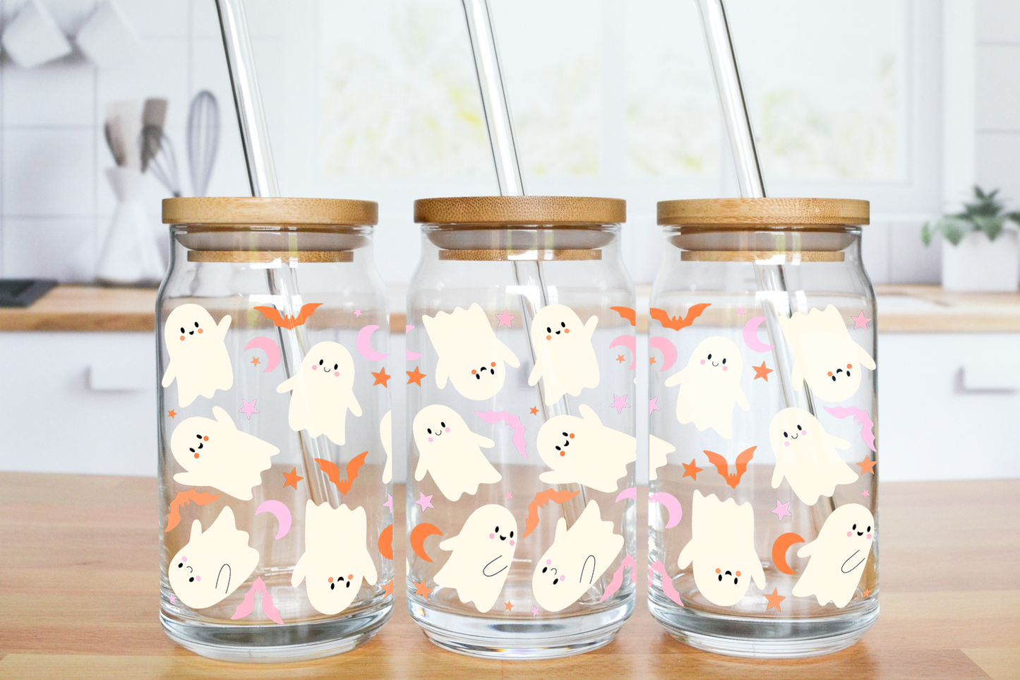 Ghost Cutie - UV DTF 16 oz Libbey Cup Wrap (Ready to Ship)