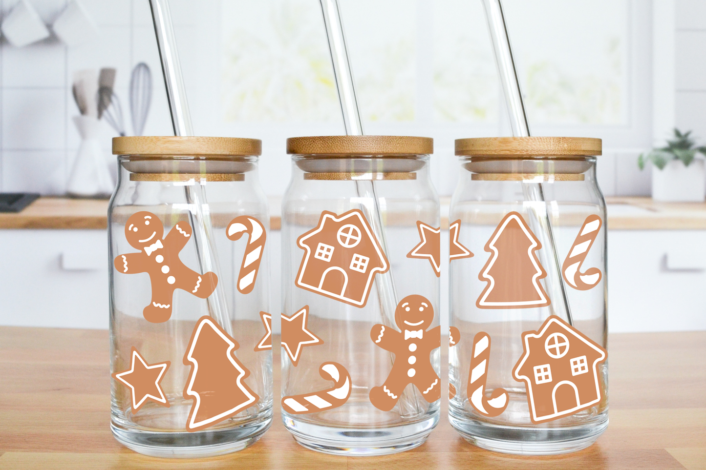 Gingerbread Cookies - UV DTF 16 oz Libbey Cup Wrap (Ready to Ship)