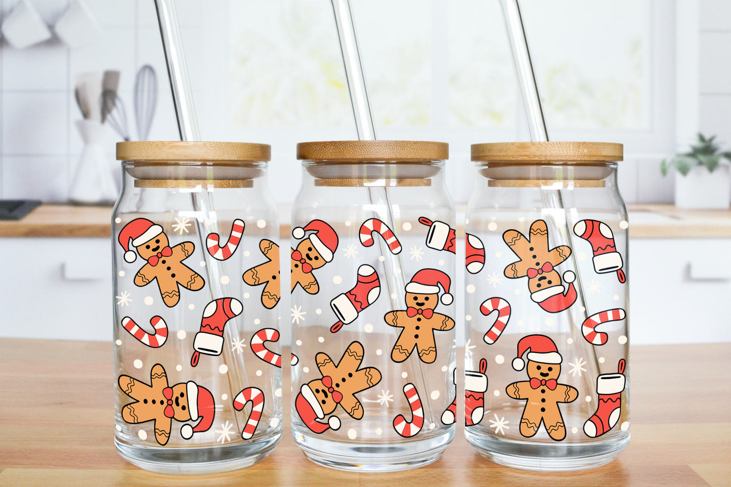 Gingerbread and Stockings - UV DTF 16 oz Libbey Cup Wrap (Ready to Ship)