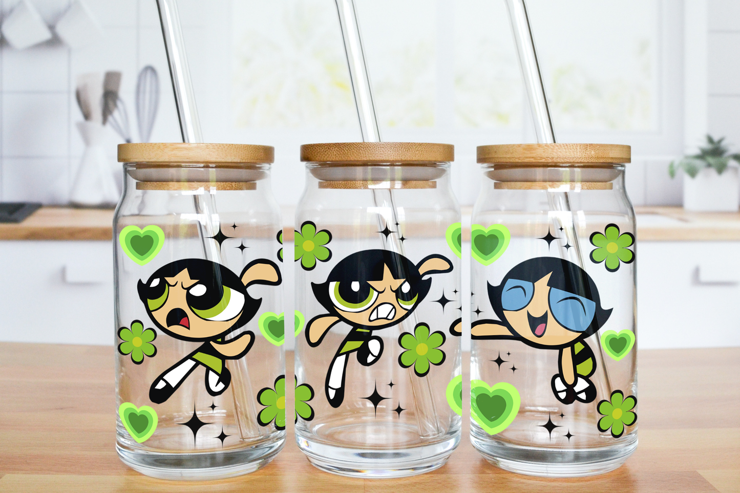 Green Super Girl - UV DTF 16 oz Libbey Cup Wrap (Ready to Ship)