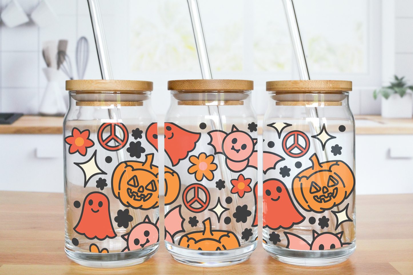 Groovy Halloween - UV DTF 20 oz Libbey Cup Wrap (Ready to Ship)