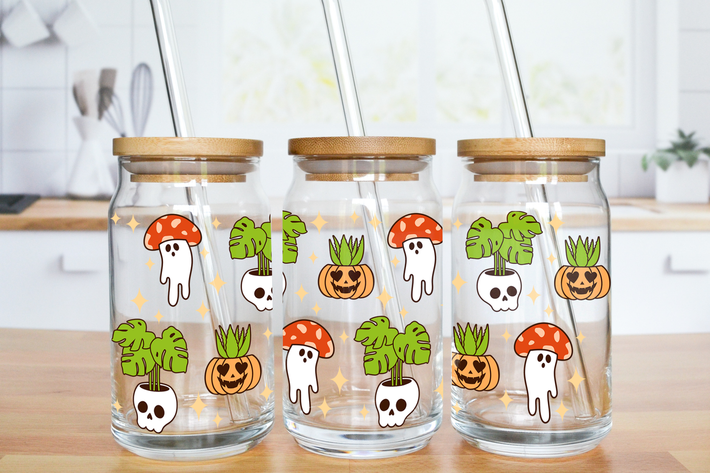 Halloween Plants - UV DTF 16 oz Libbey Cup Wrap (Ready to Ship)