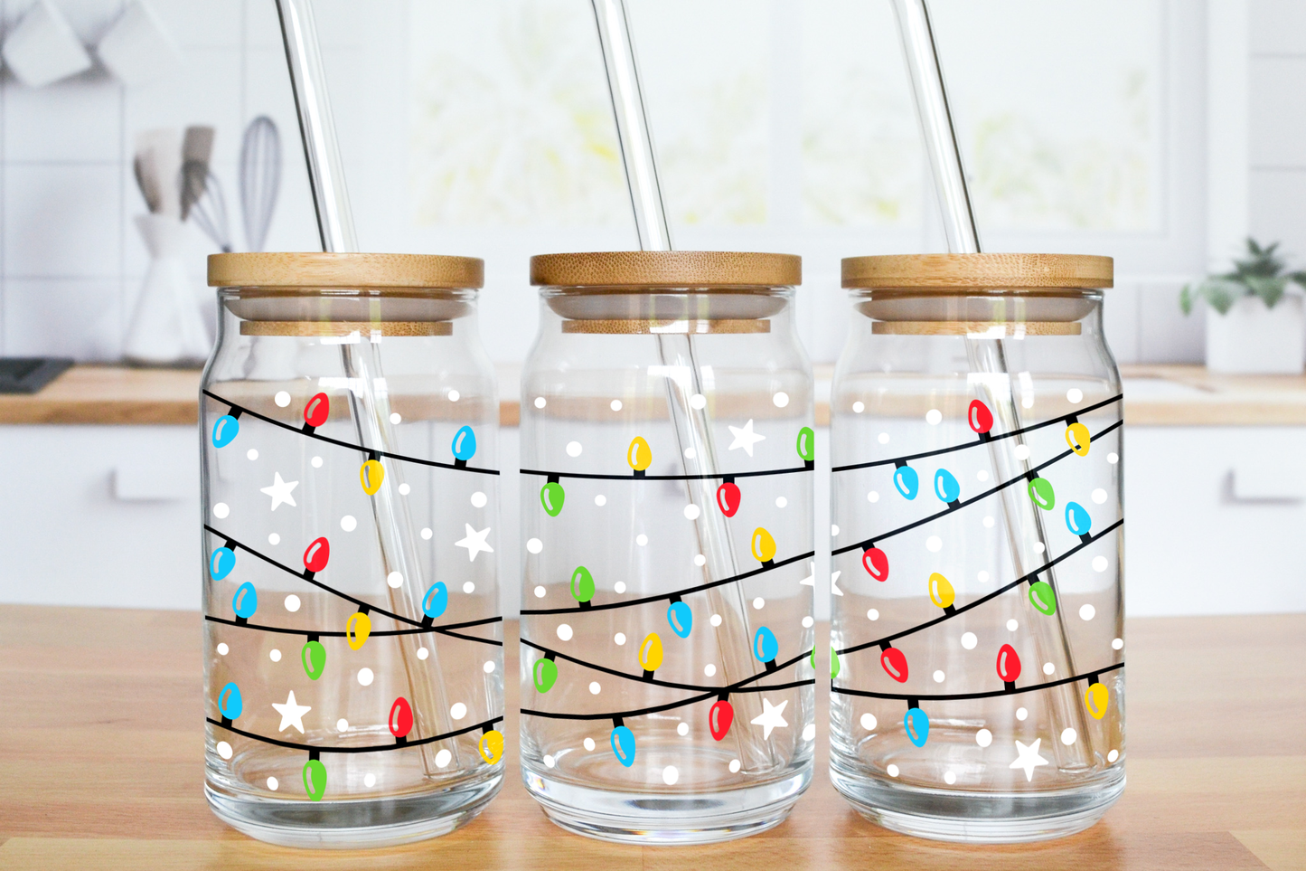 Hanging Christmas Lights - UV DTF 16 oz Libbey Cup Wrap (Ready to Ship)