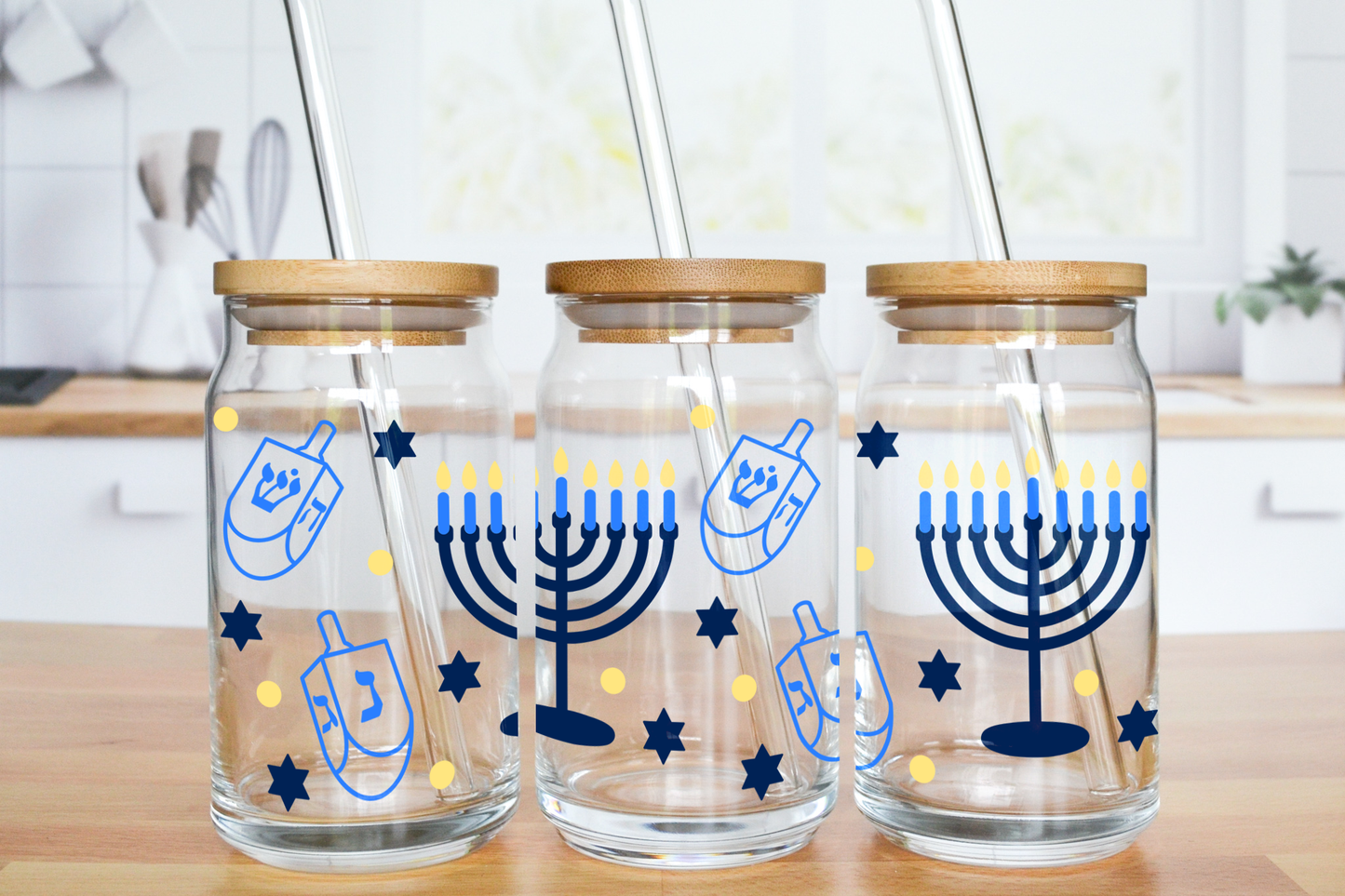 Hanukkah - UV DTF 16 oz Libbey Cup Wrap (Ready to Ship)