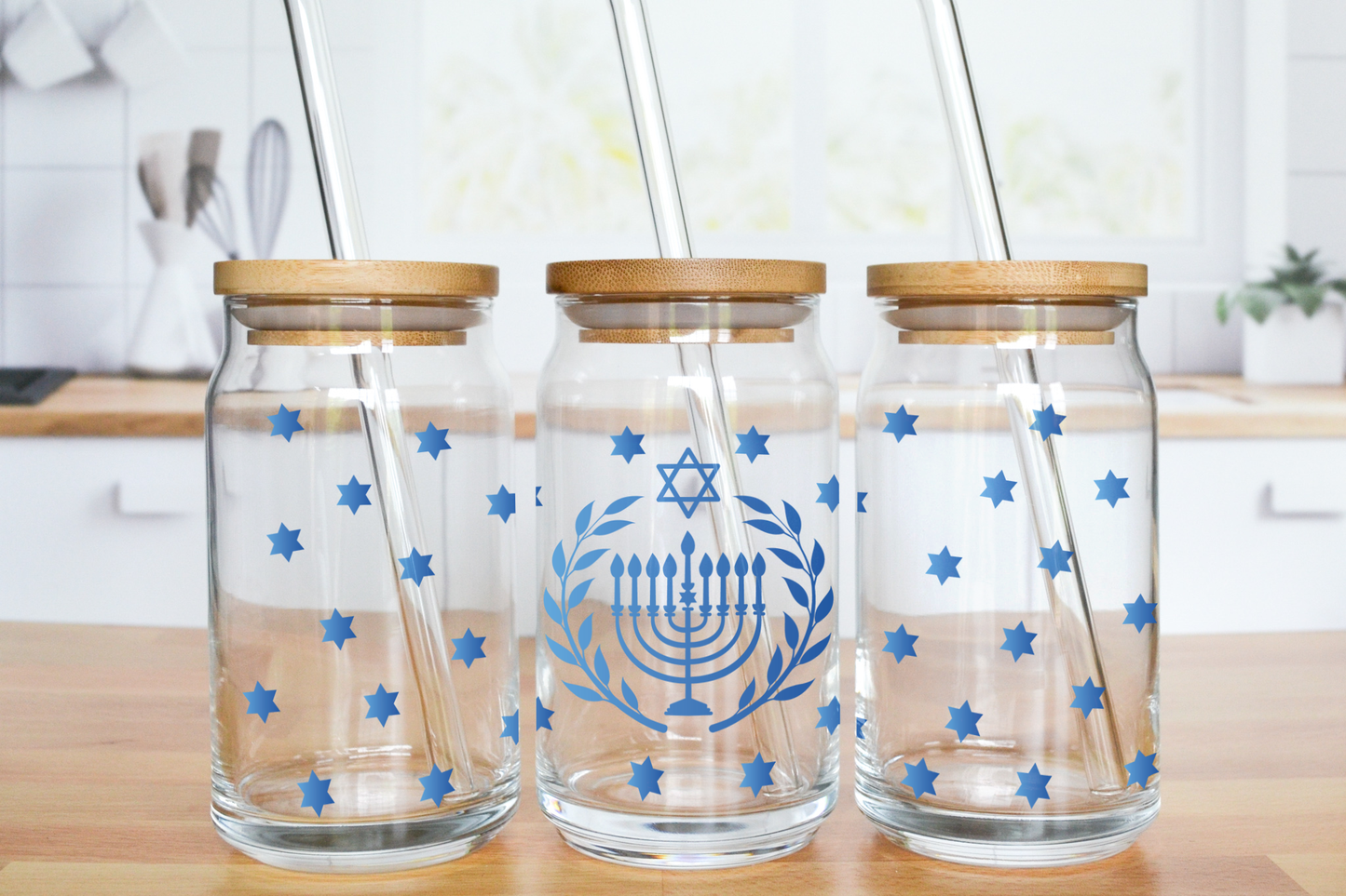 Hanukkah Theme - UV DTF 16 oz Libbey Cup Wrap (Ready to Ship)