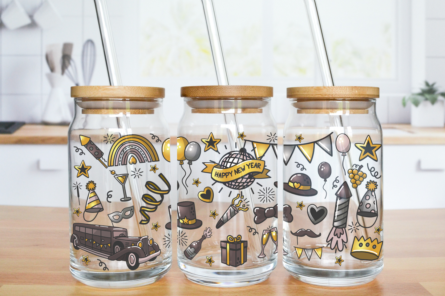 Happy New Year - UV DTF 16 oz Libbey Cup Wrap (Ready to Ship)