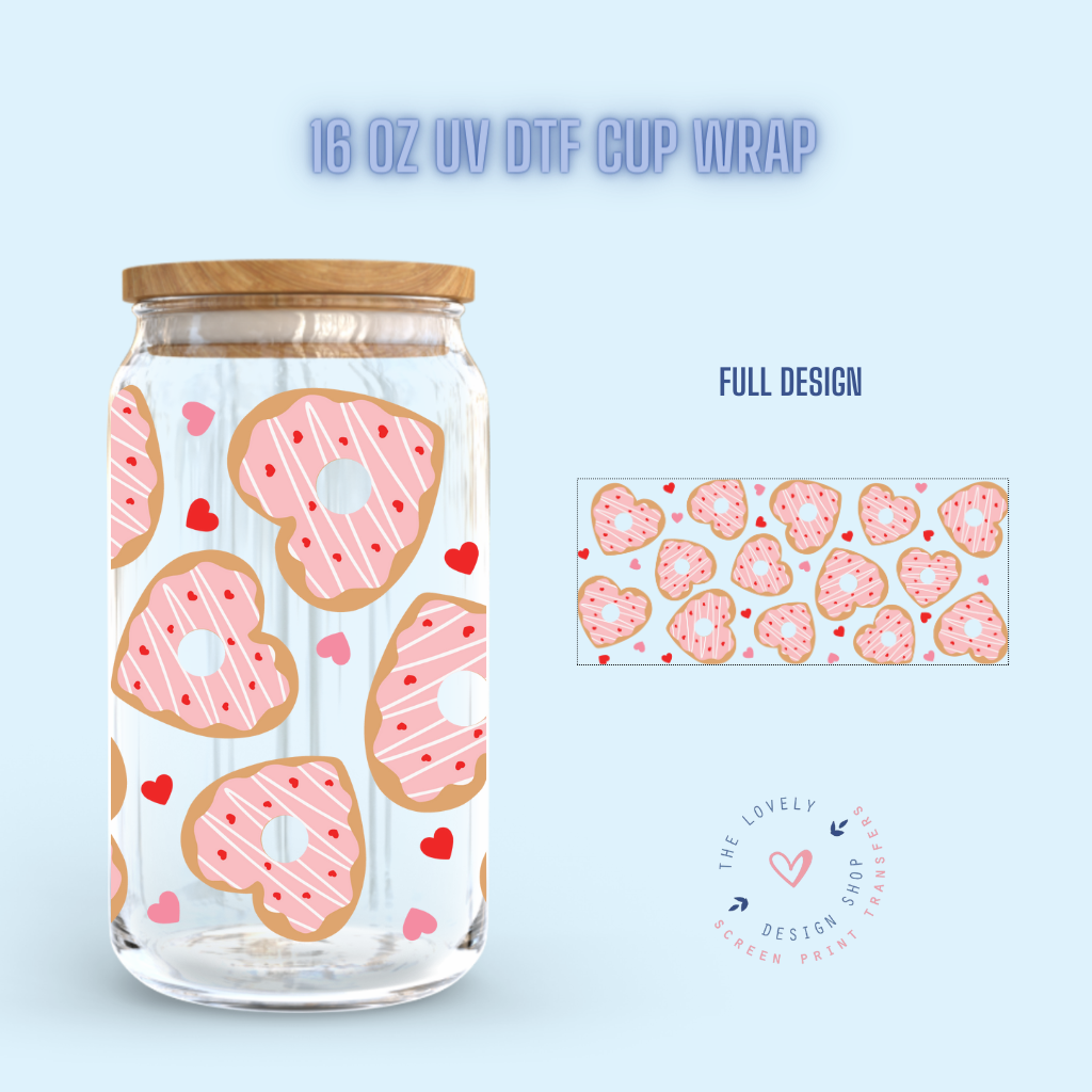 Heart Cookies - UV DTF 16 oz Libbey Cup Wrap (Ready to Ship)