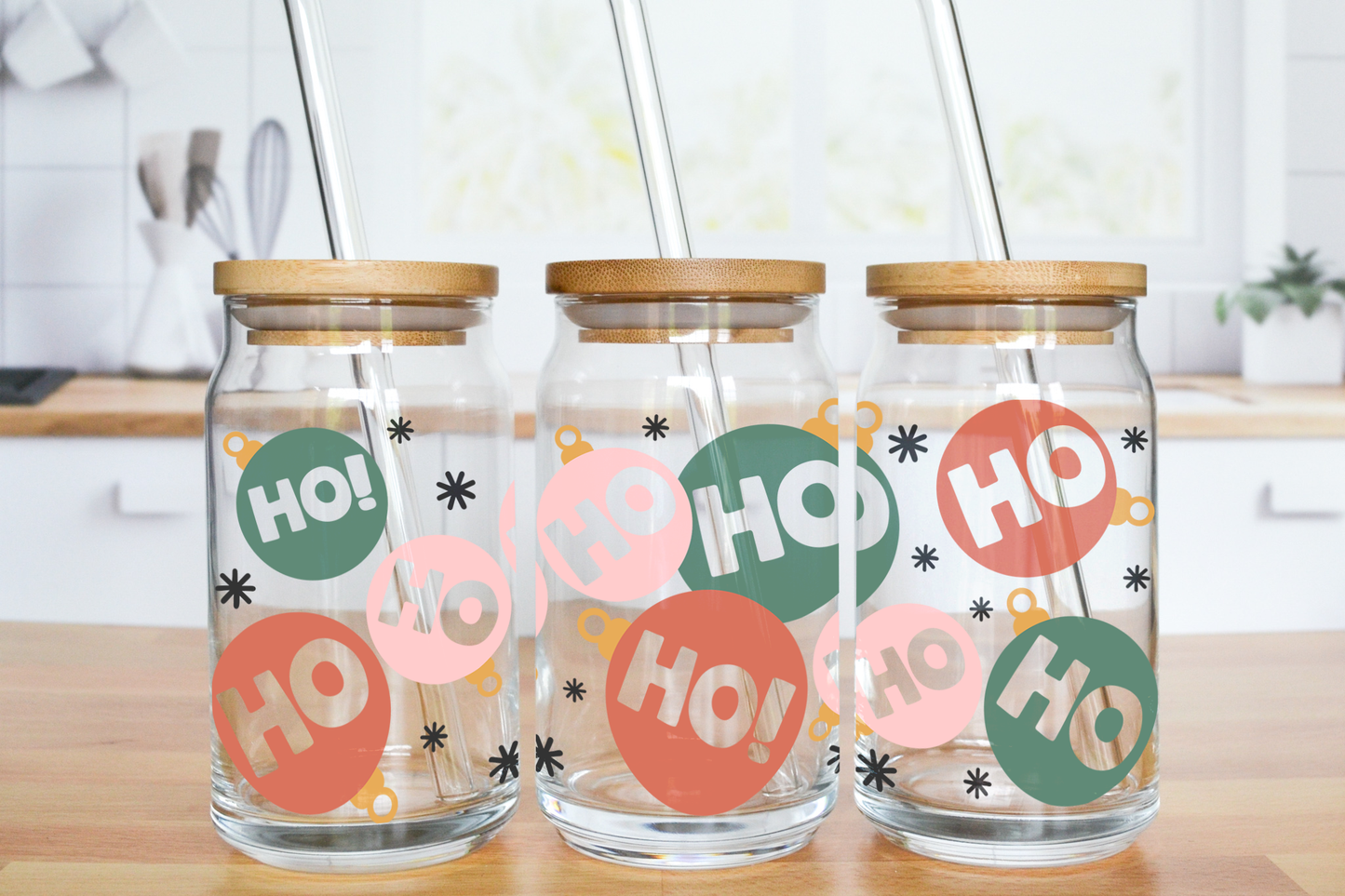 HoHoHo Ornaments - UV DTF 16 oz Libbey Cup Wrap (Ready to Ship)