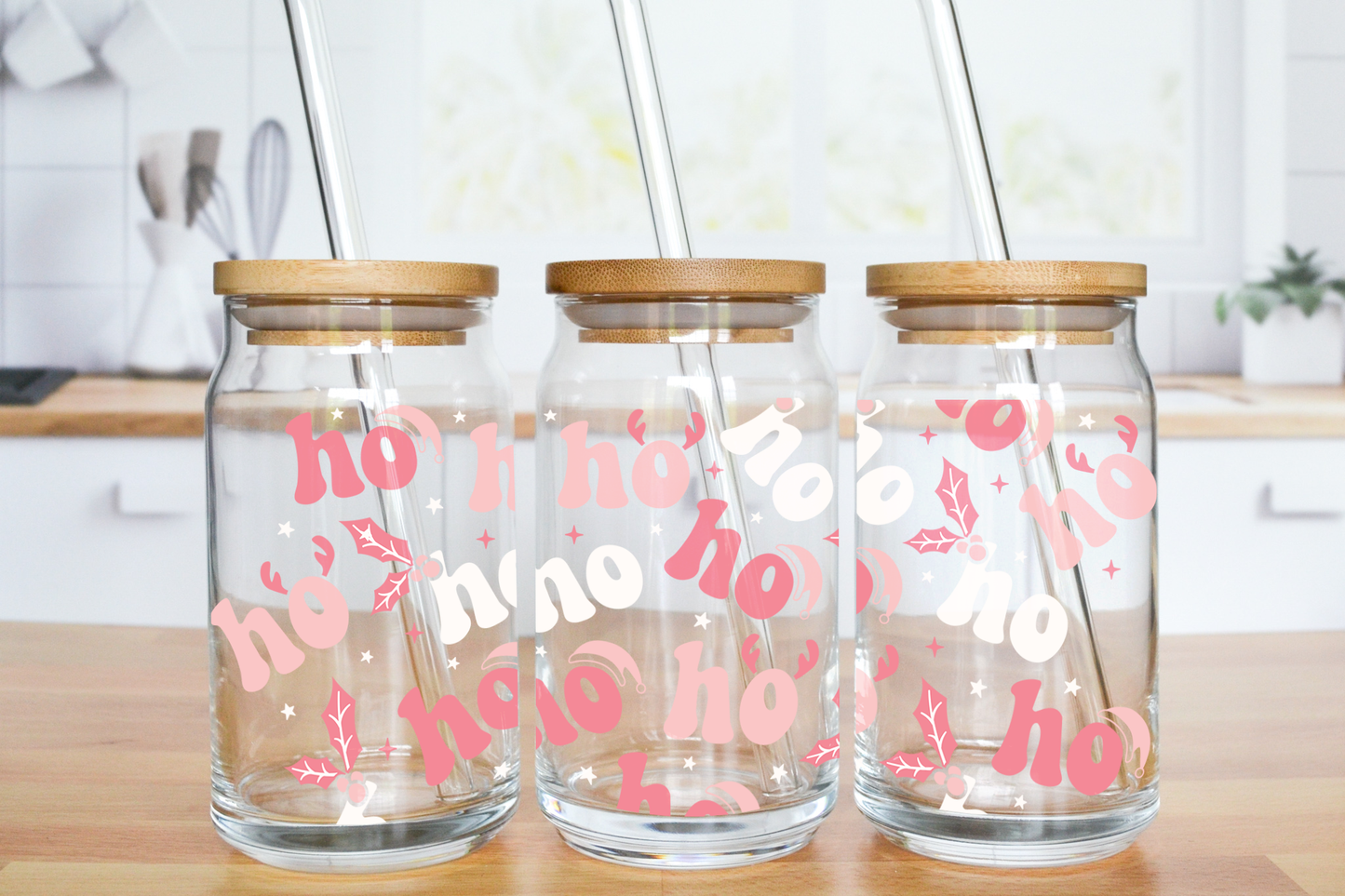 Ho Ho Ho Pink - UV DTF 20 oz Libbey Cup Wrap (Ready to Ship)