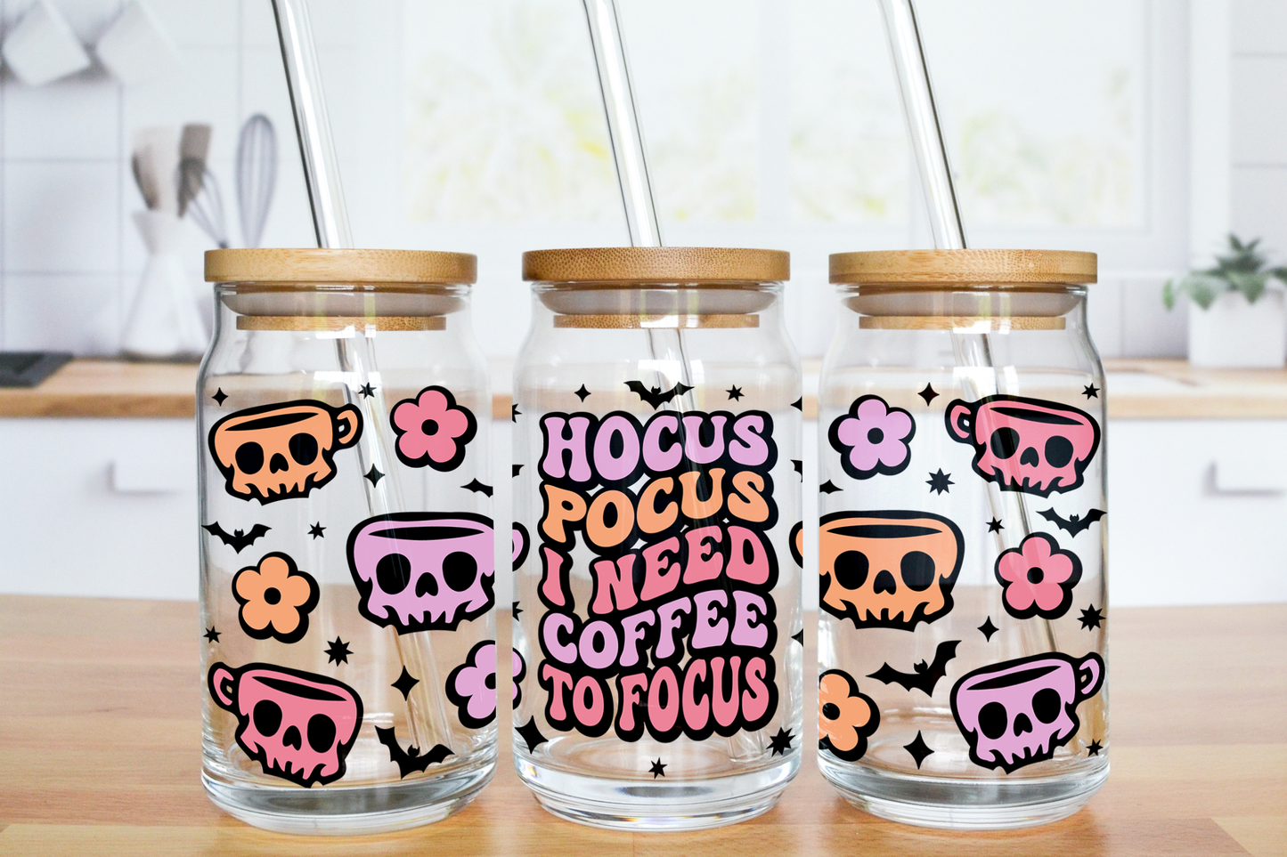 Hocus Pocus I Need Coffee To Focus - UV DTF 16 oz Libbey Cup Wrap (Ready to Ship)