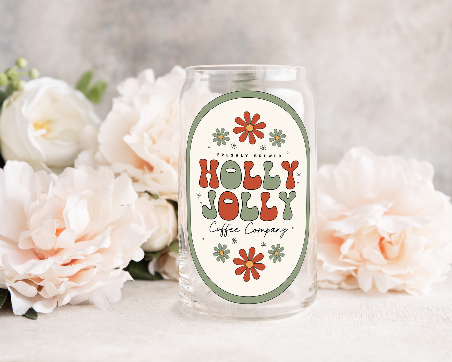 Holly Jolly Green & Red Coffee Label - UV DTF Cup Decal (Ready to Ship)