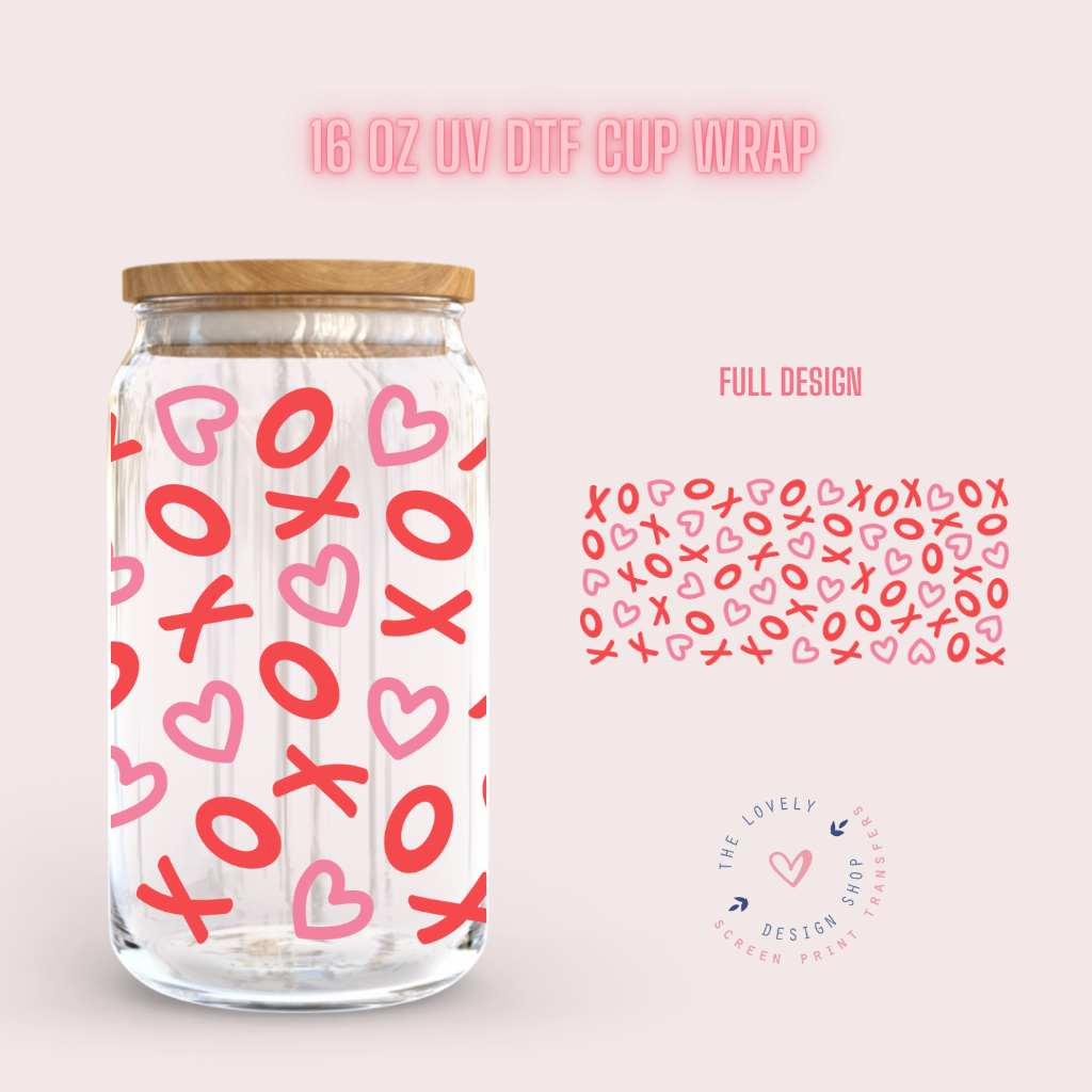 Hugs And Kisses - UV DTF 16 oz Libbey Cup Wrap (Ready to Ship)