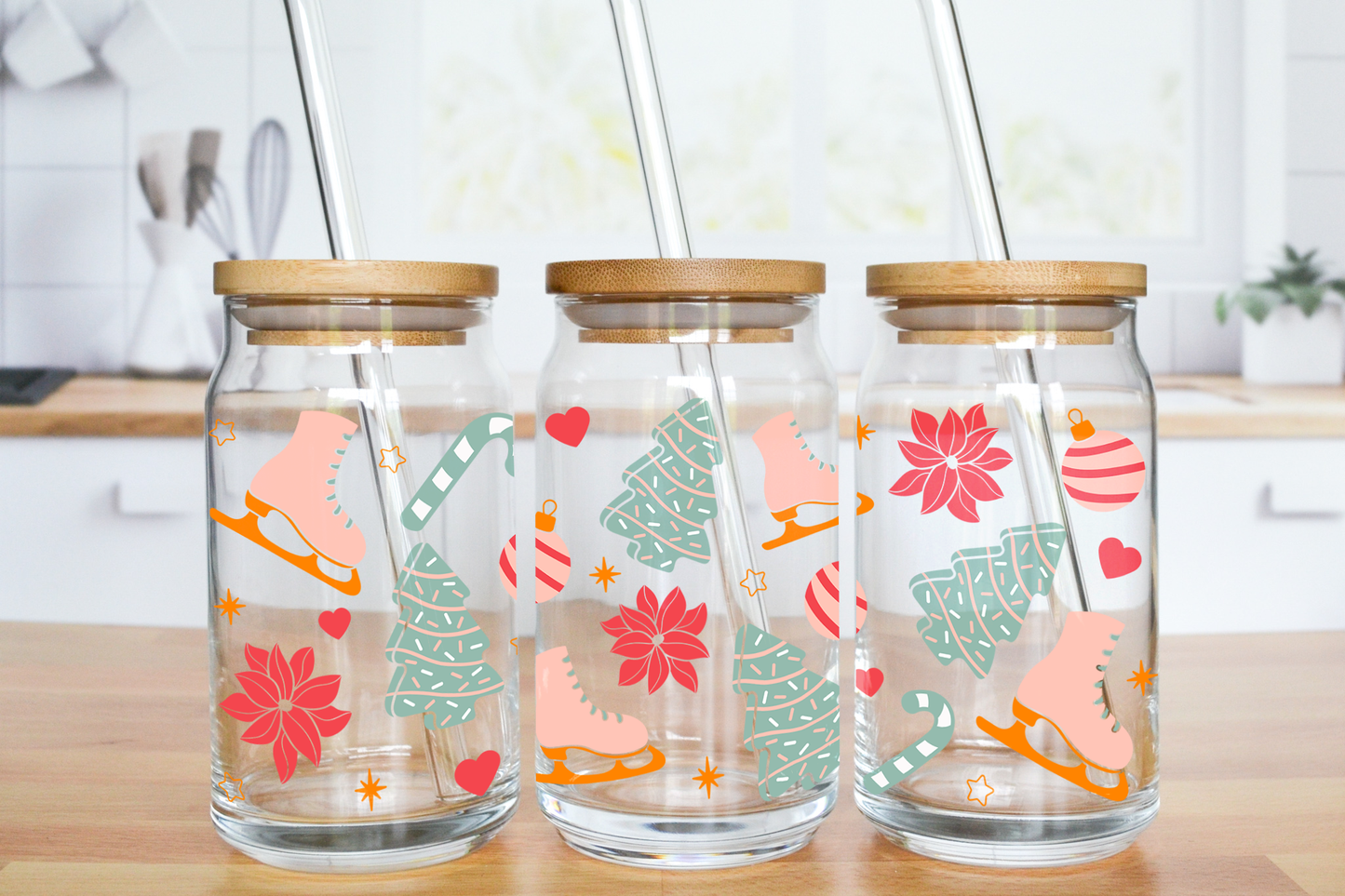 Ice Skates Theme - UV DTF 16 oz Libbey Cup Wrap (Ready to Ship)