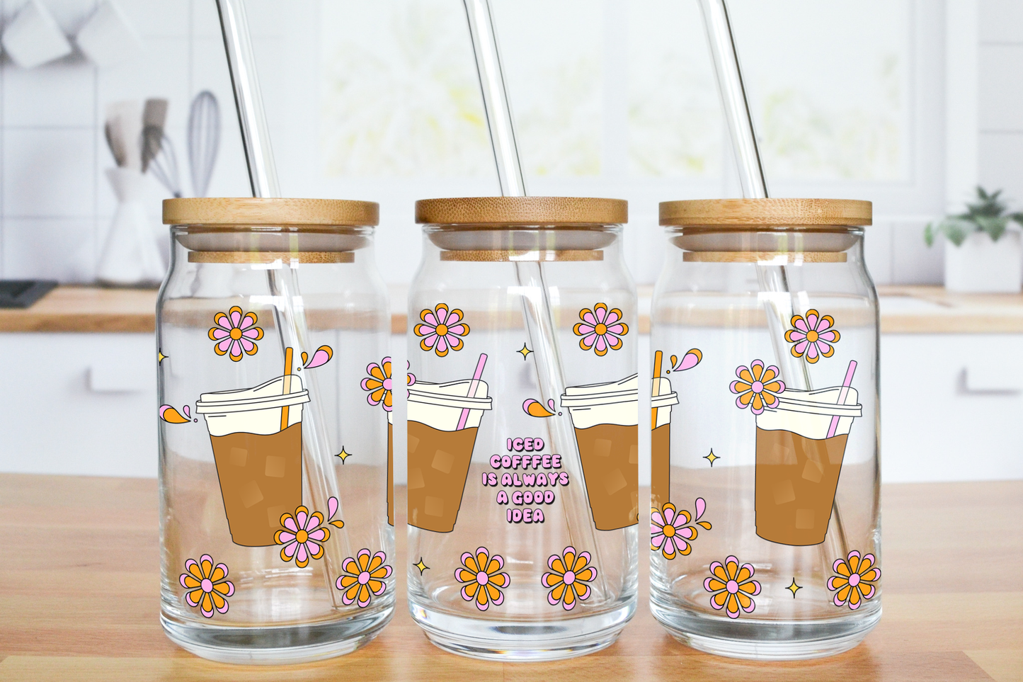 Iced Coffee Is Always A Good Idea - UV DTF 16 oz Libbey Cup Wrap (Ready to Ship)