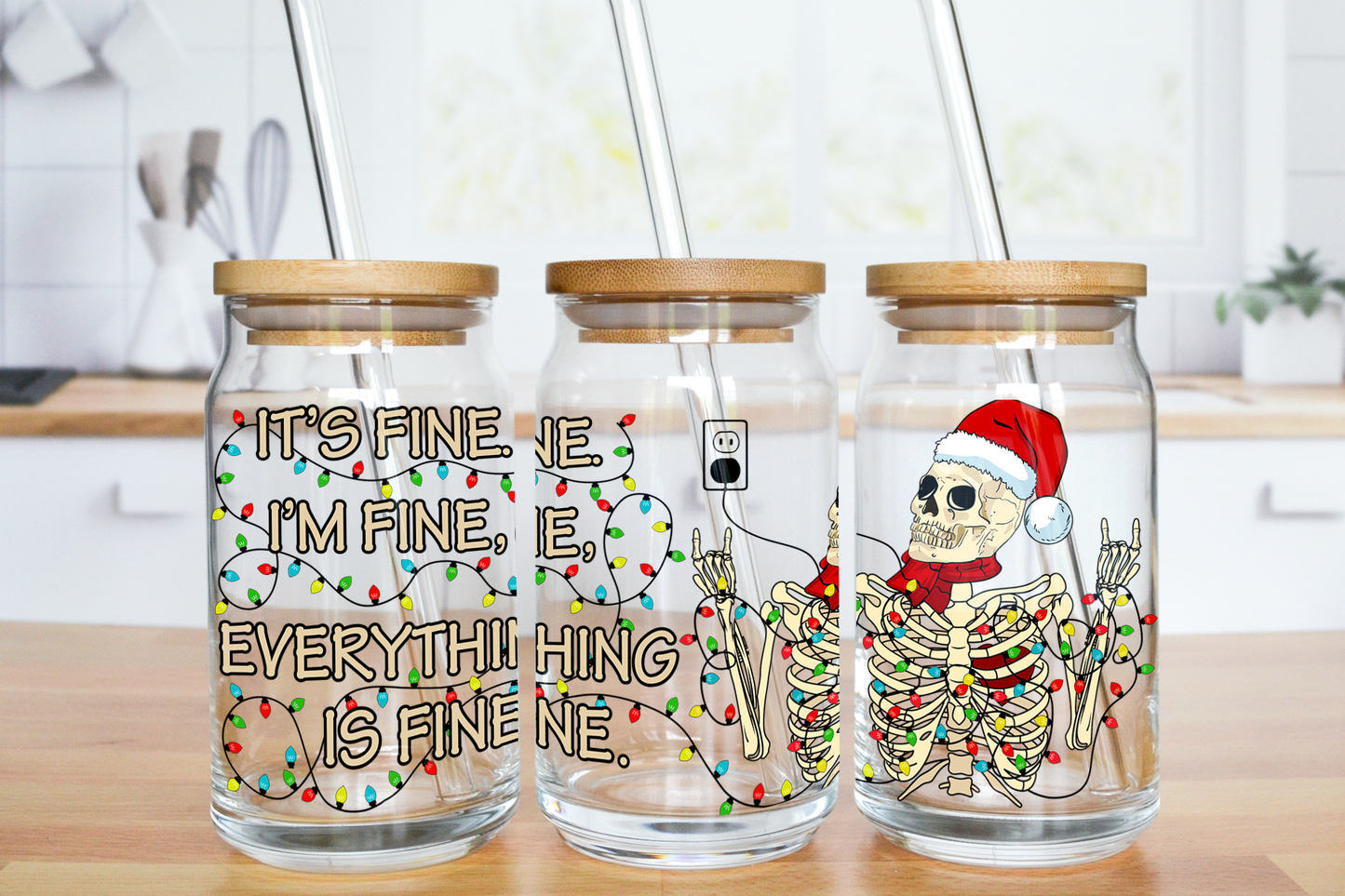 It's Fine I'm Fine Everything Is Fine - UV DTF 16 oz Libbey Cup Wrap (Ready to Ship)