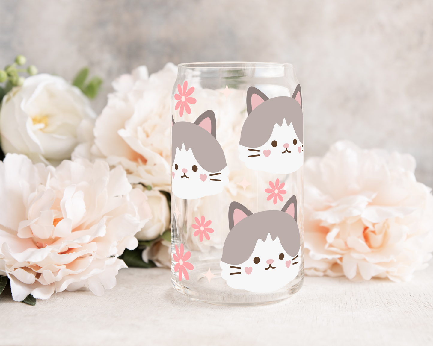 Kitty Faces - UV DTF 16 oz Libbey Cup Wrap (Ready to Ship)