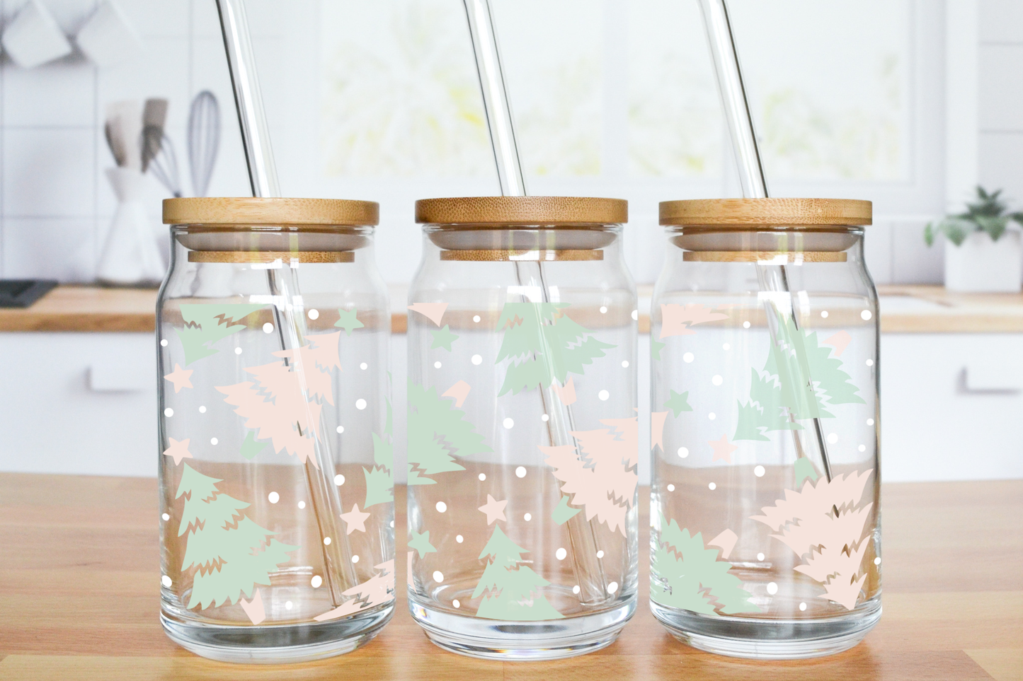 Light Colors Christmas Trees - UV DTF 16 oz Libbey Cup Wrap (Ready to Ship)