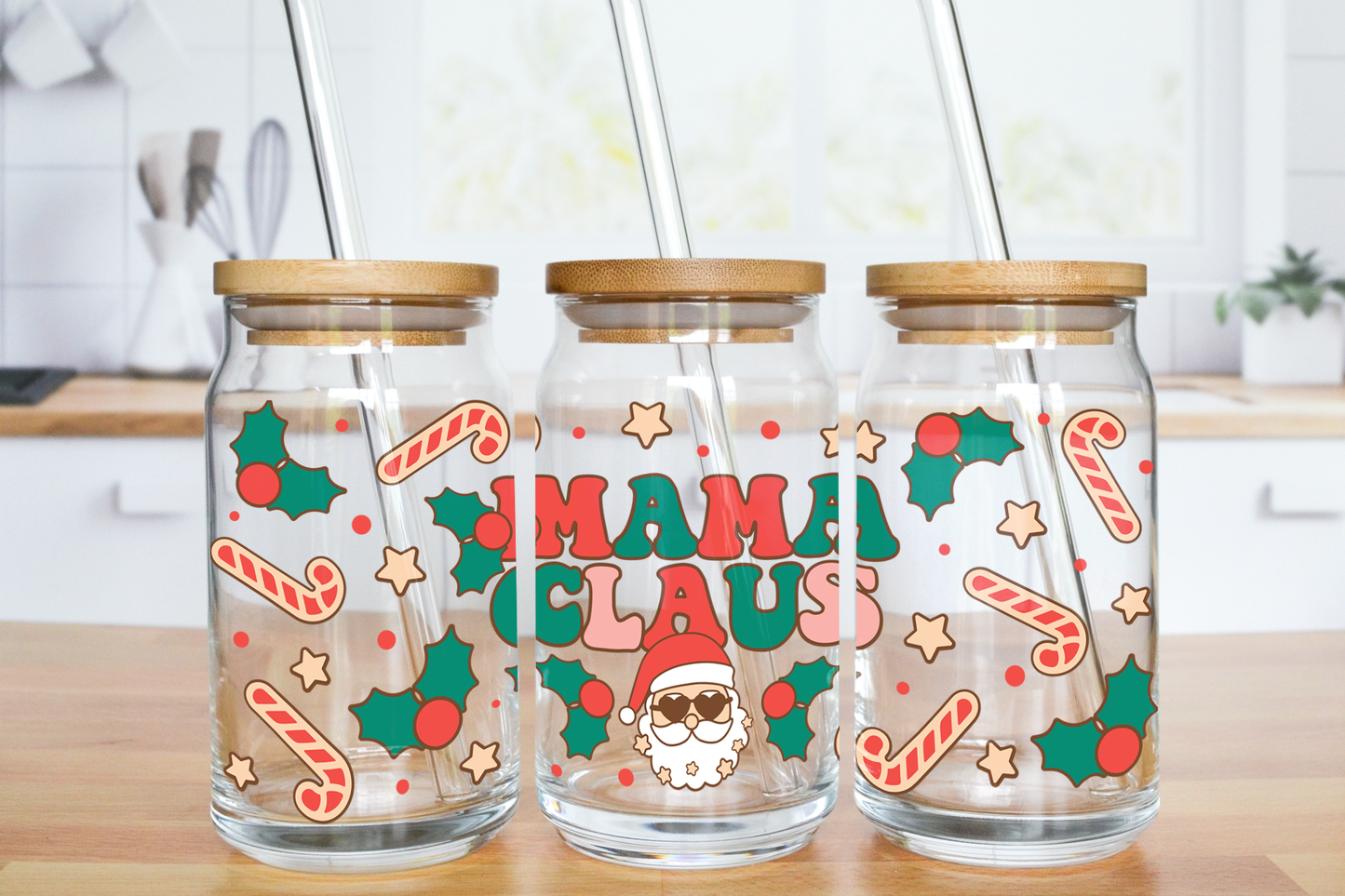 Mama Claus - UV DTF 16 oz Libbey Cup Wrap (Ready to Ship)