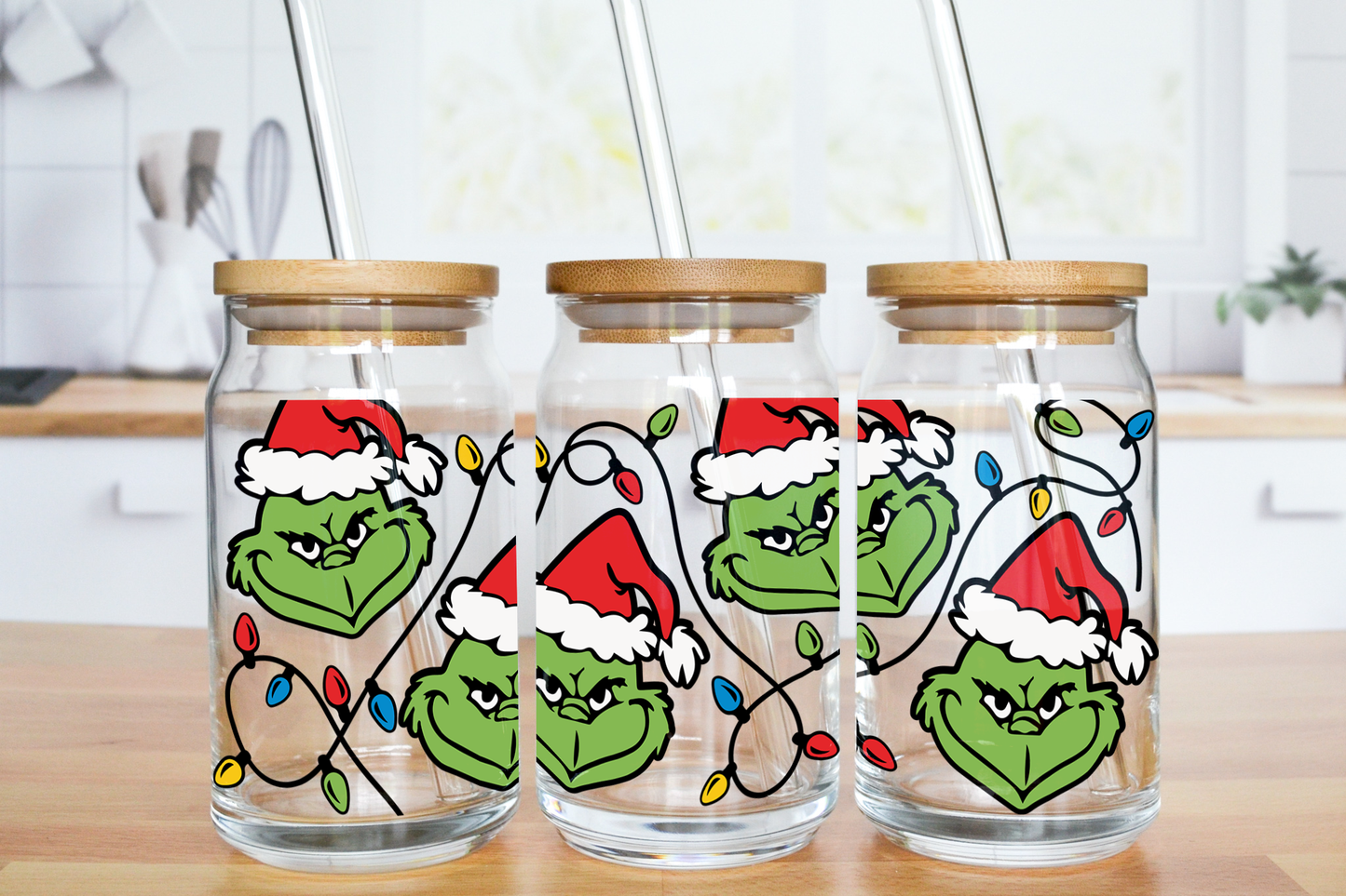 Mean Green Character - UV DTF 16 oz Libbey Cup Wrap (Ready to Ship)