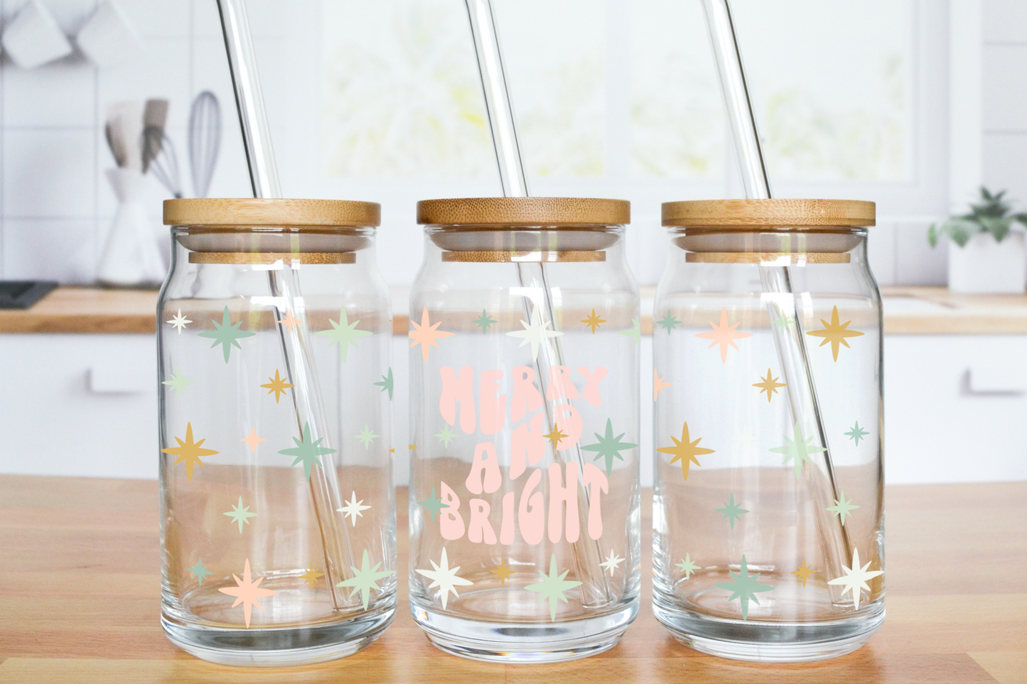 Merry And Bright - UV DTF 16 oz Libbey Cup Wrap (Ready to Ship)