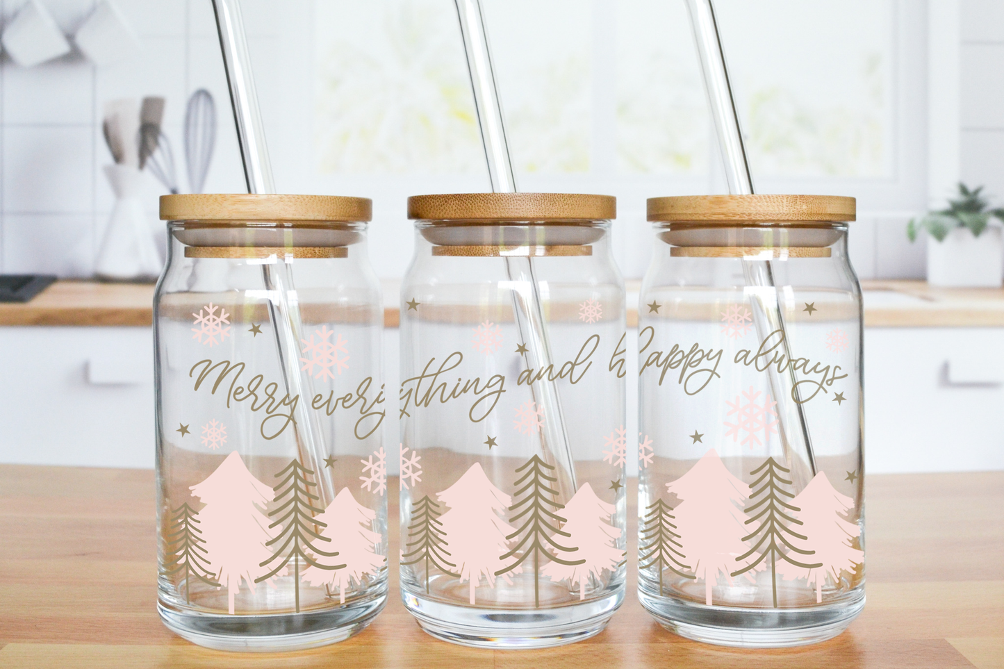 Merry Everything and Happy Always - UV DTF 16 oz Libbey Cup Wrap (Ready to Ship)