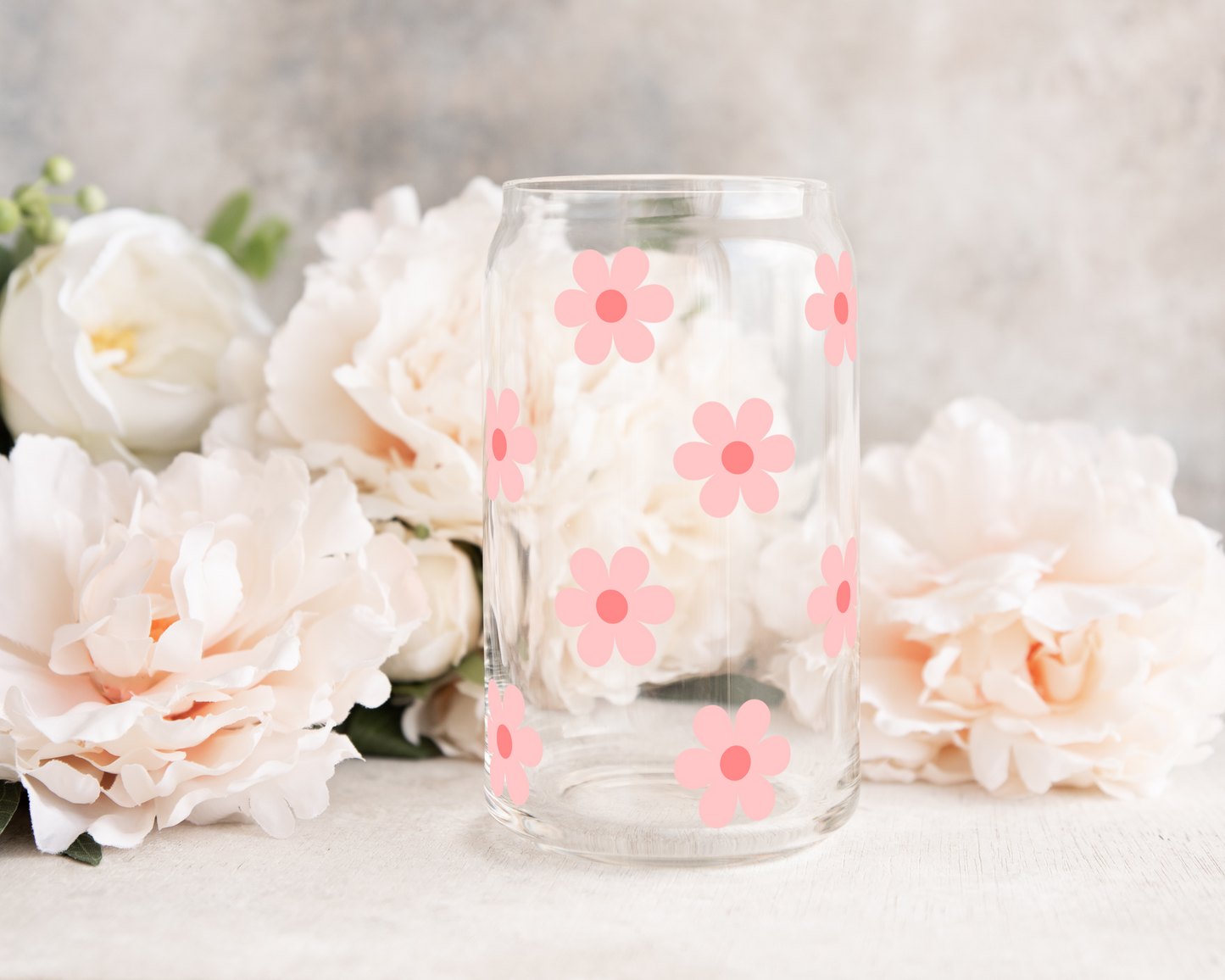 Mini Pink Daisy - UV DTF 16 oz Libbey Cup Wrap (Ready to Ship)
