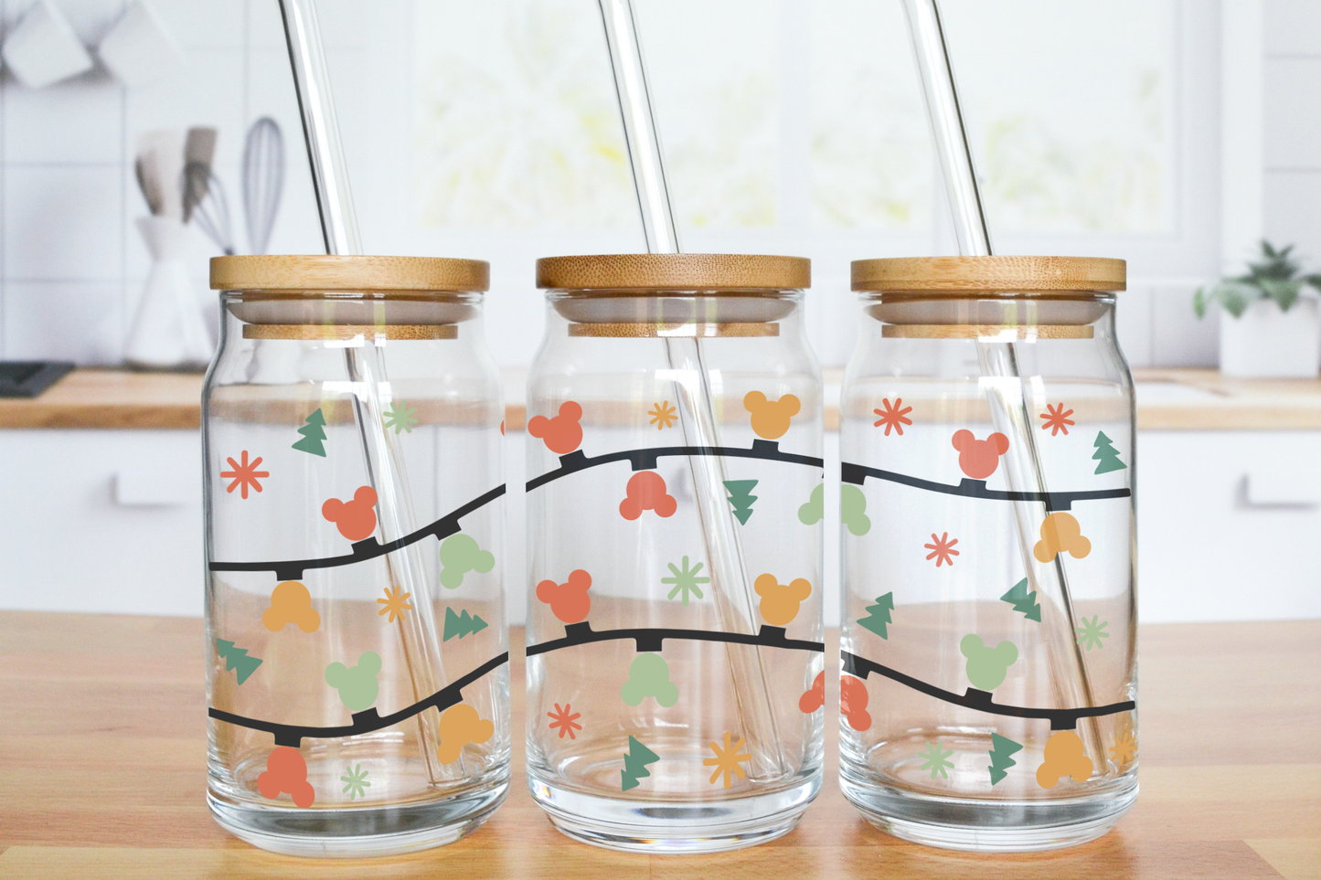 Mouse Christmas Lights - UV DTF 16 oz Libbey Cup Wrap (Ready to Ship)