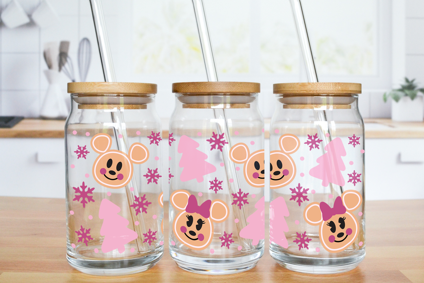 Mouse Cookie Pink - UV DTF 16 oz Libbey Cup Wrap (Ready to Ship)