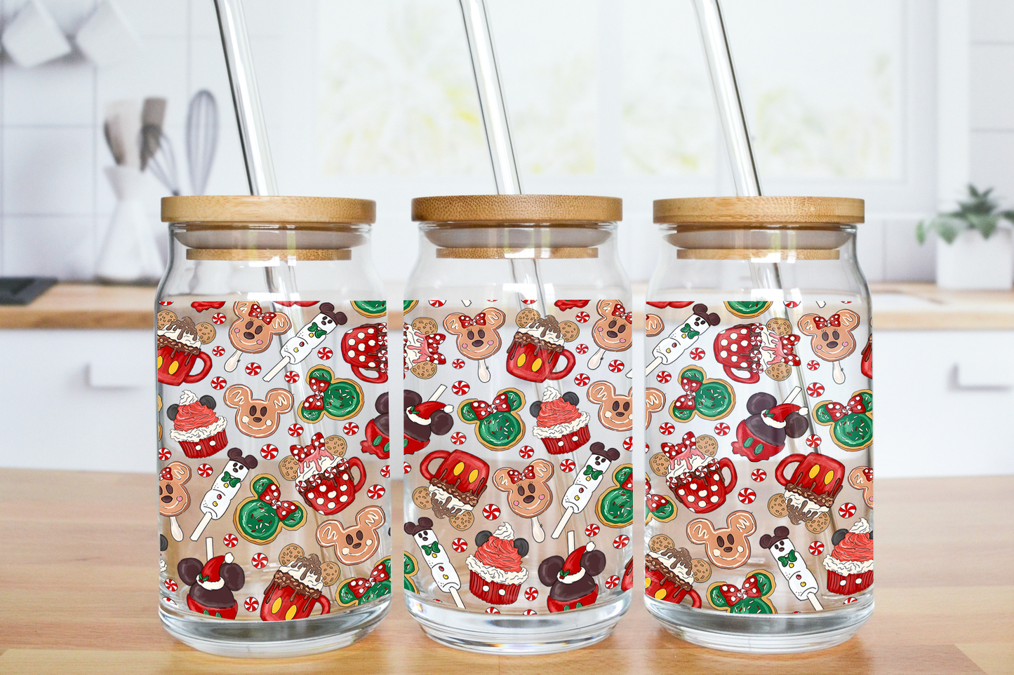 Mouse Shaped Christmas Treats - UV DTF 16 oz Libbey Cup Wrap (Ready to Ship)