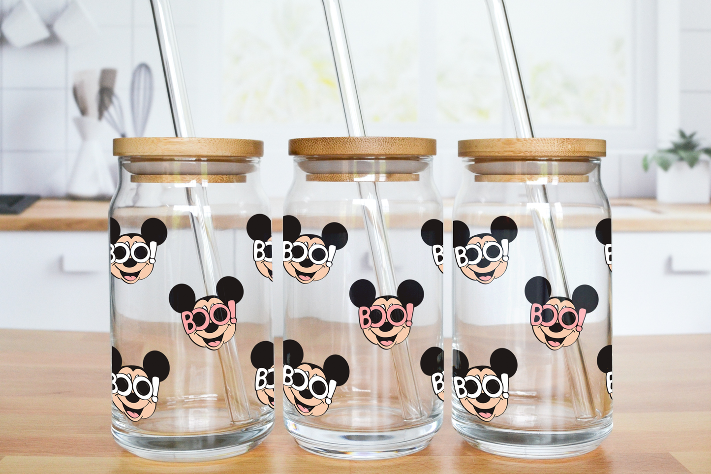 Mouse with Boo Glasses - UV DTF 16 oz Libbey Cup Wrap (Ready to Ship)