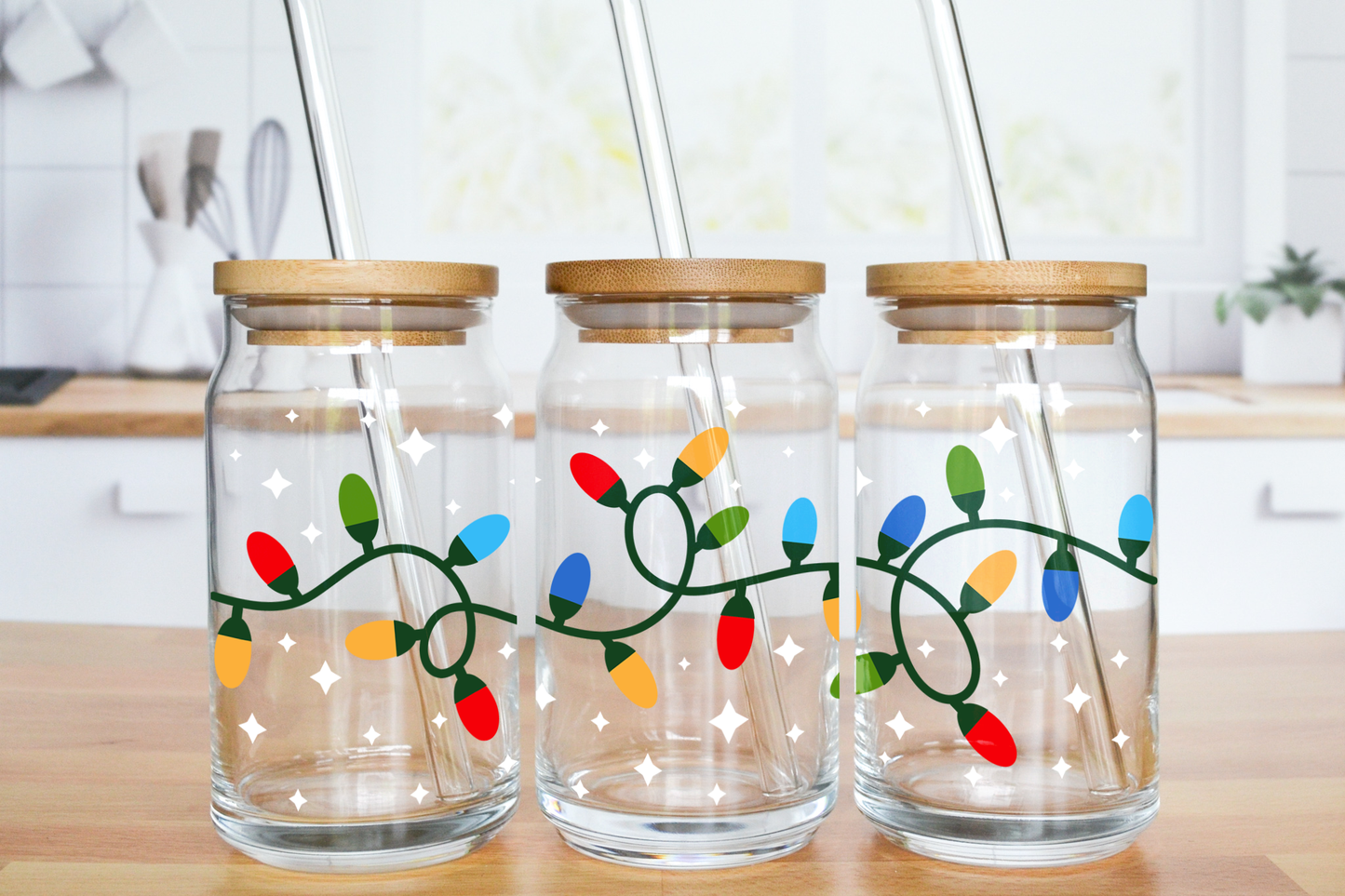 Multicolor Big Christmas Lights - UV DTF 16 oz Libbey Cup Wrap (Ready to Ship)