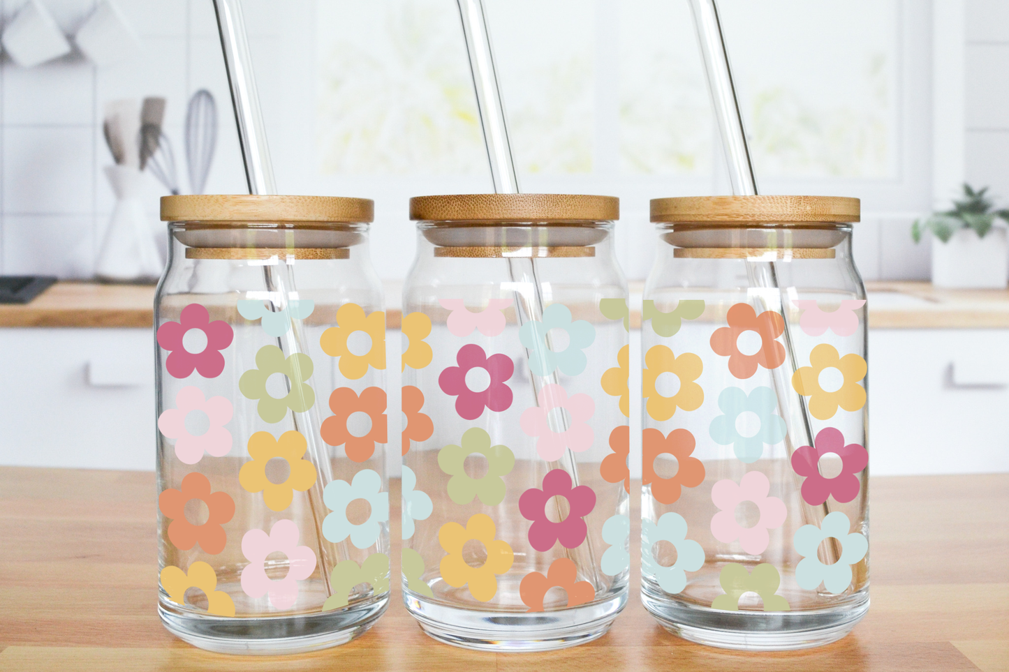 Multicolor Flowers - UV DTF 20 oz Libbey Cup Wrap (Ready to Ship)