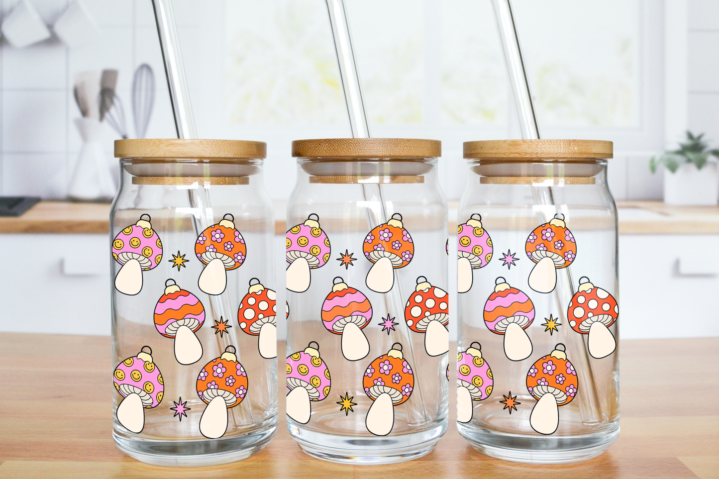 Mushie Ornaments - UV DTF 16 oz Libbey Cup Wrap (Ready to Ship)