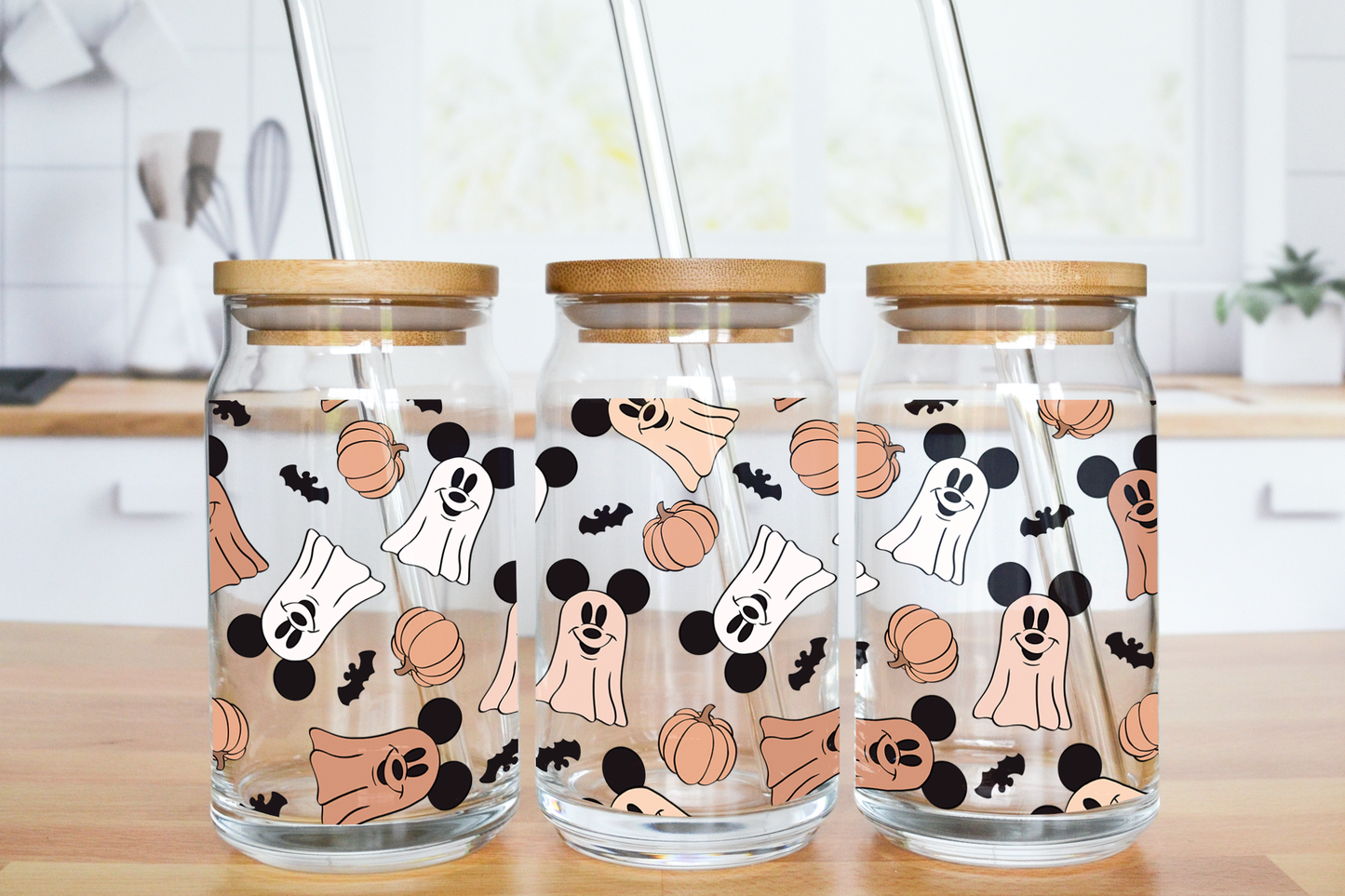 Neutral Magical Ghosts - UV DTF 16 oz Libbey Cup Wrap (Ready to Ship)