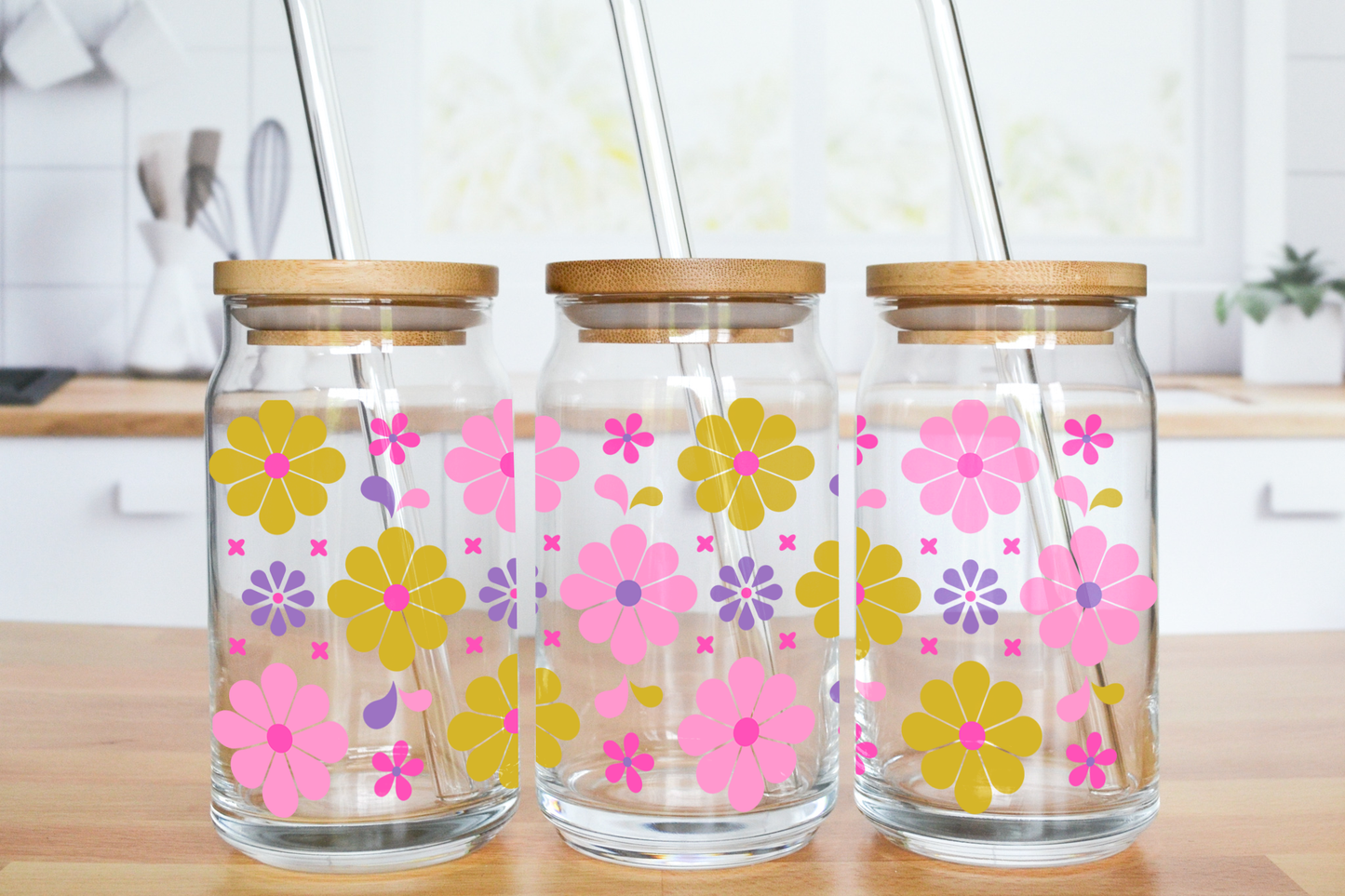 Oops More Flowers - UV DTF 16 oz Libbey Cup Wrap (Ready to Ship)