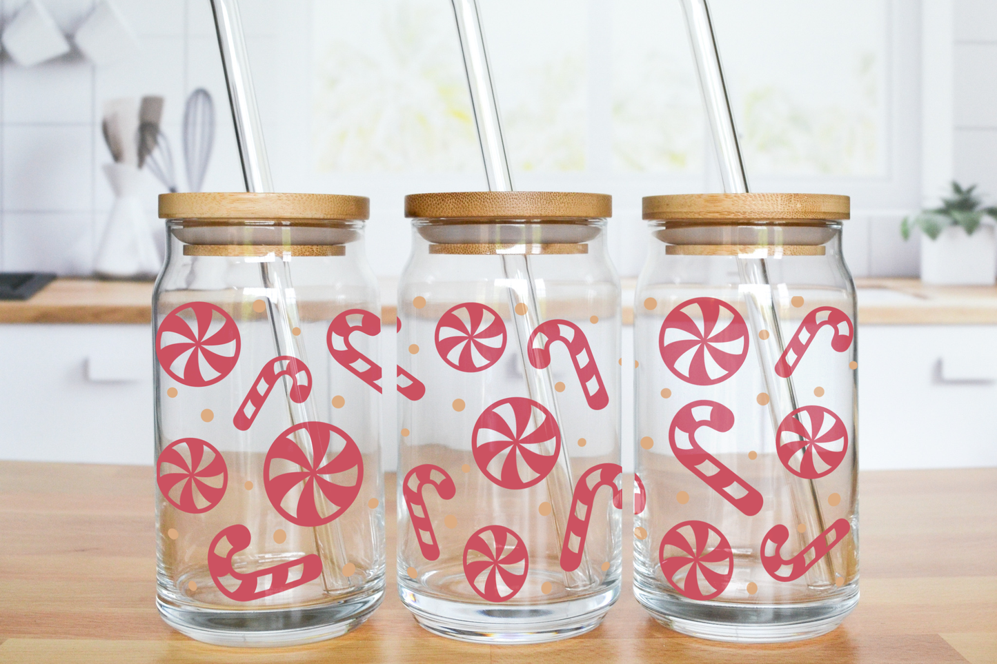 Peppermint Candy - UV DTF 16 oz Libbey Cup Wrap (Ready to Ship)