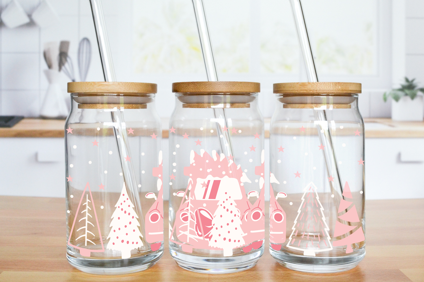 Pink Christmas Truck - UV DTF 20 oz Libbey Cup Wrap (Ready to Ship)