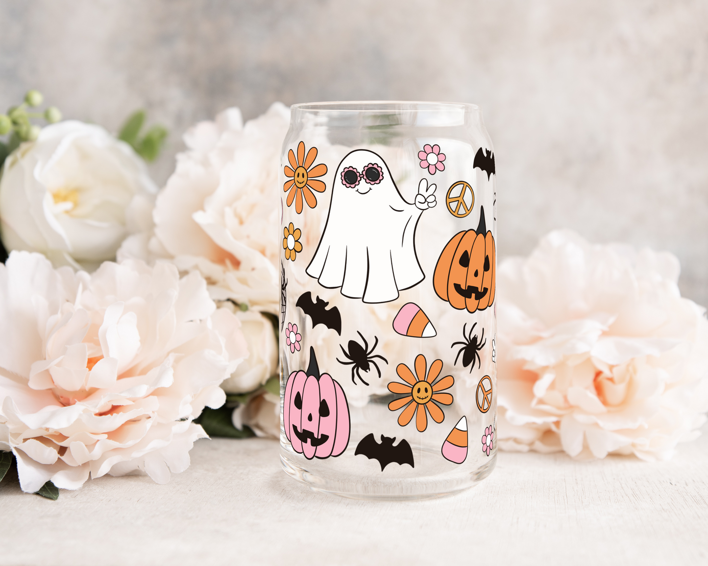 Pink Groovy Halloween - UV DTF 16 oz Libbey Cup Wrap (Ready to Ship)
