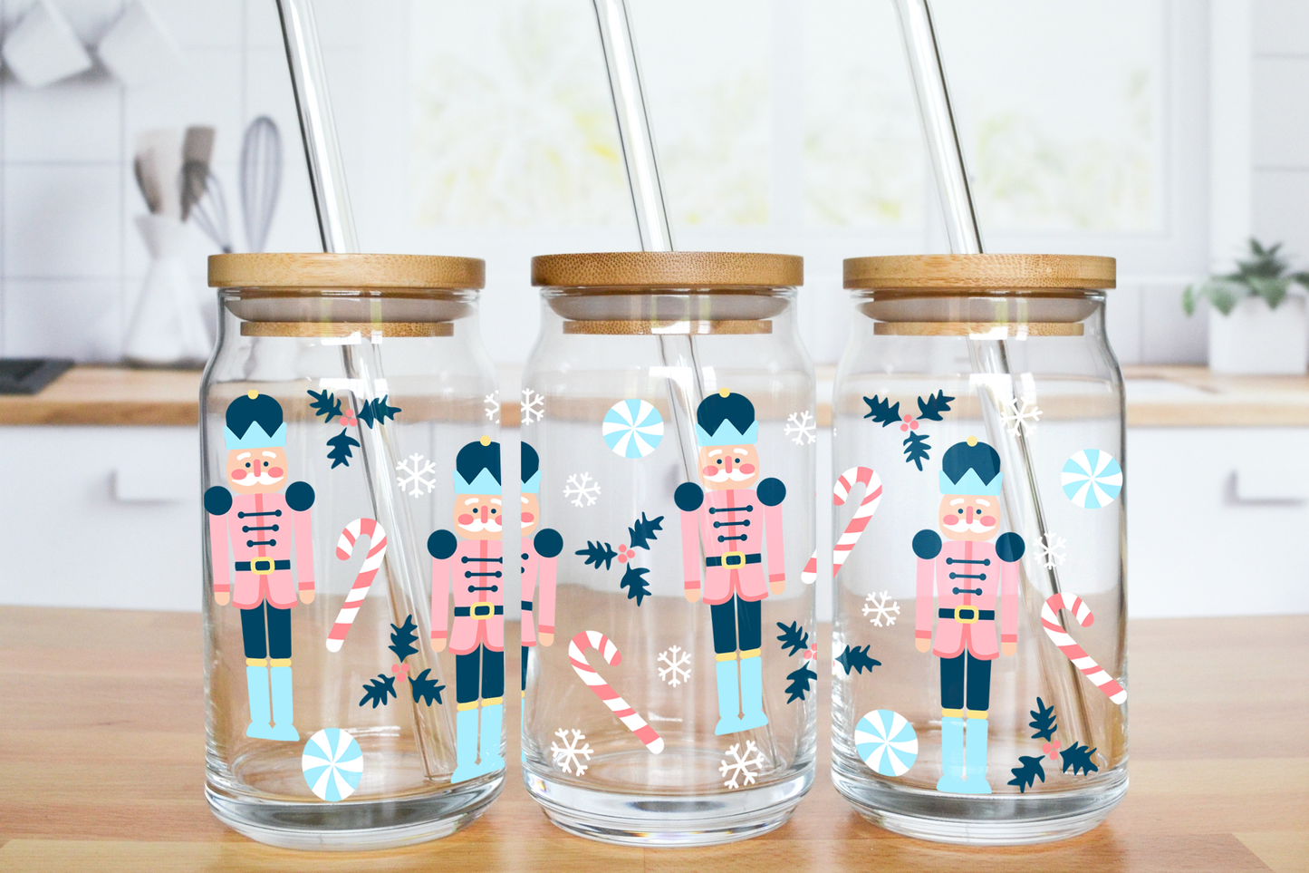 Pink Suit Nutcrackers - UV DTF 16 oz Libbey Cup Wrap (Ready to Ship)