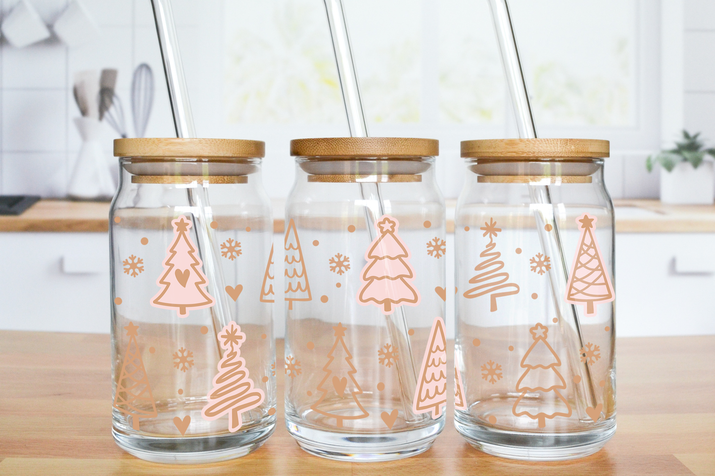 Pink and Gold All Kind Trees - UV DTF 16 oz Libbey Cup Wrap (Ready to Ship)