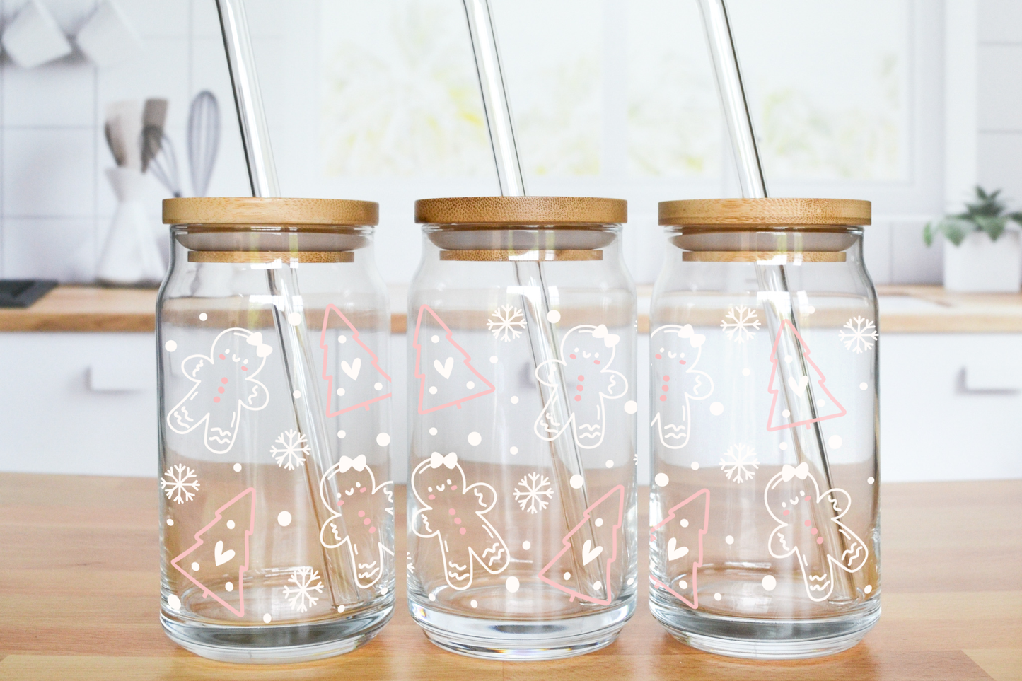 Pink and White Christmas Theme - UV DTF 20 oz Libbey Cup Wrap (Ready to Ship)