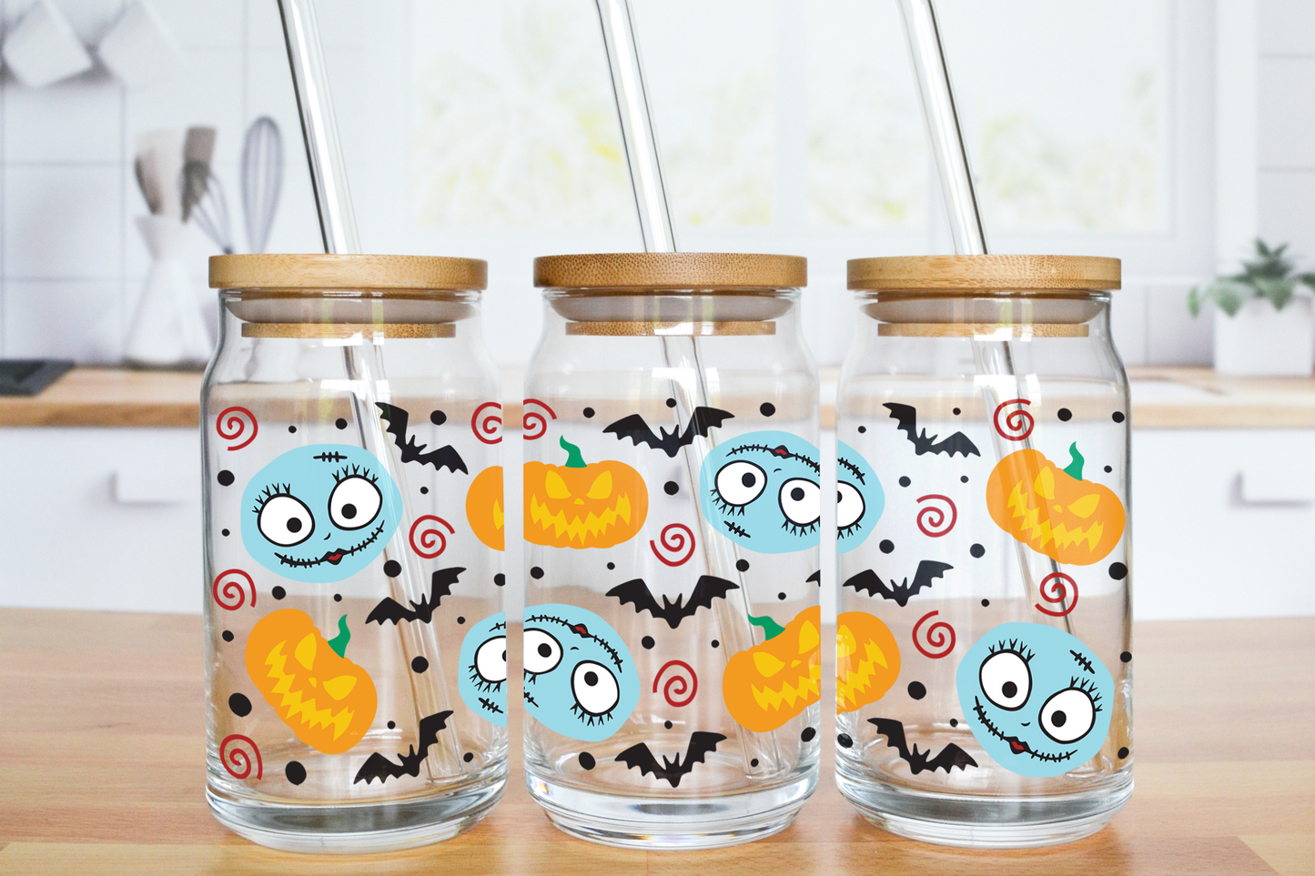 Pumpkins and Faces - UV DTF 16 oz Libbey Cup Wrap (Ready to Ship)