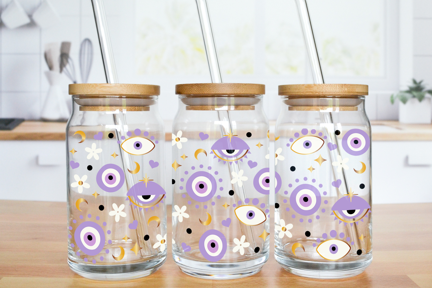 Purple Eyes - UV DTF 16 oz Libbey Cup Wrap (Ready to Ship)