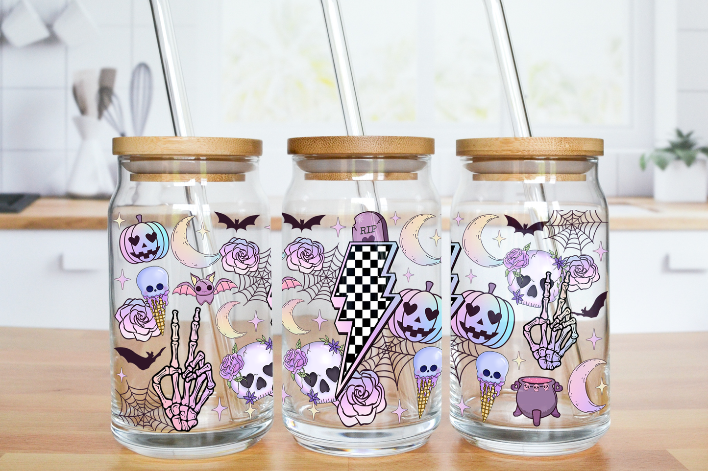 Purple Retro Halloween - UV DTF 16 oz Libbey Cup Wrap (Ready to Ship)