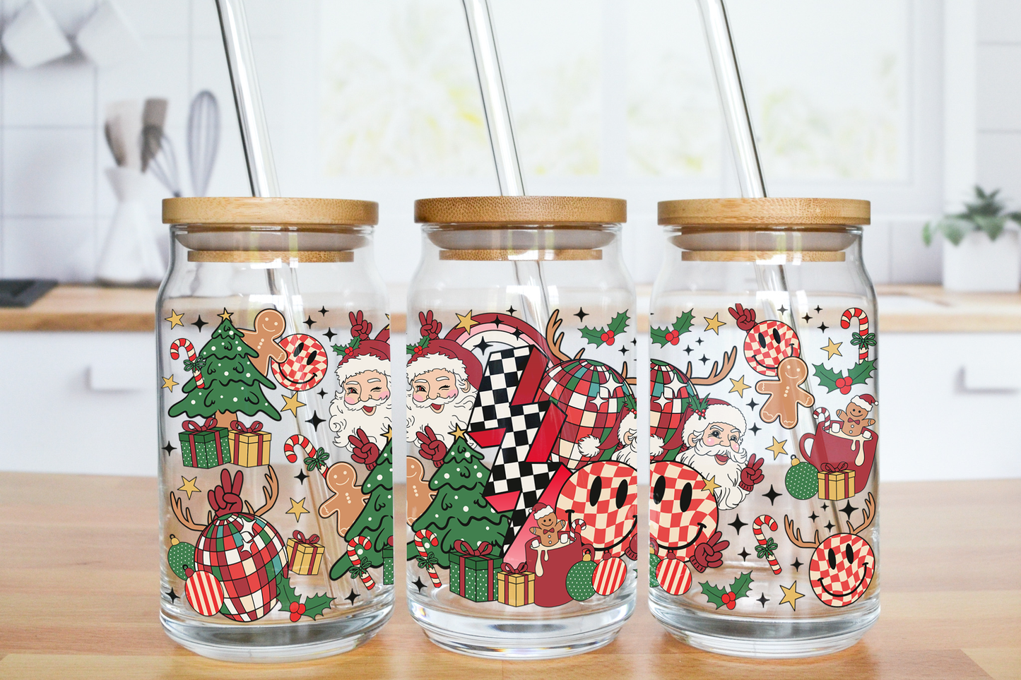 Retro Christmas - UV DTF 16 oz Libbey Cup Wrap (Ready to Ship)