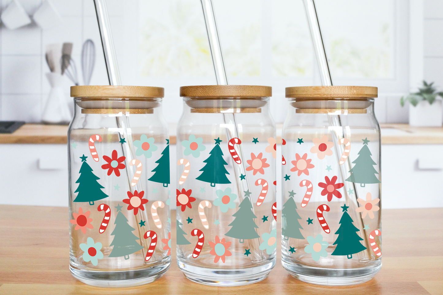 Retro Christmas - UV DTF 20 oz Libbey Cup Wrap (Ready to Ship)