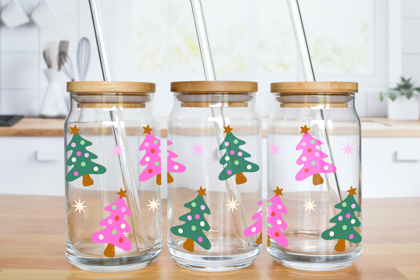 Retro Christmas Tree Dots - UV DTF 16 oz Libbey Cup Wrap (Ready to Ship)